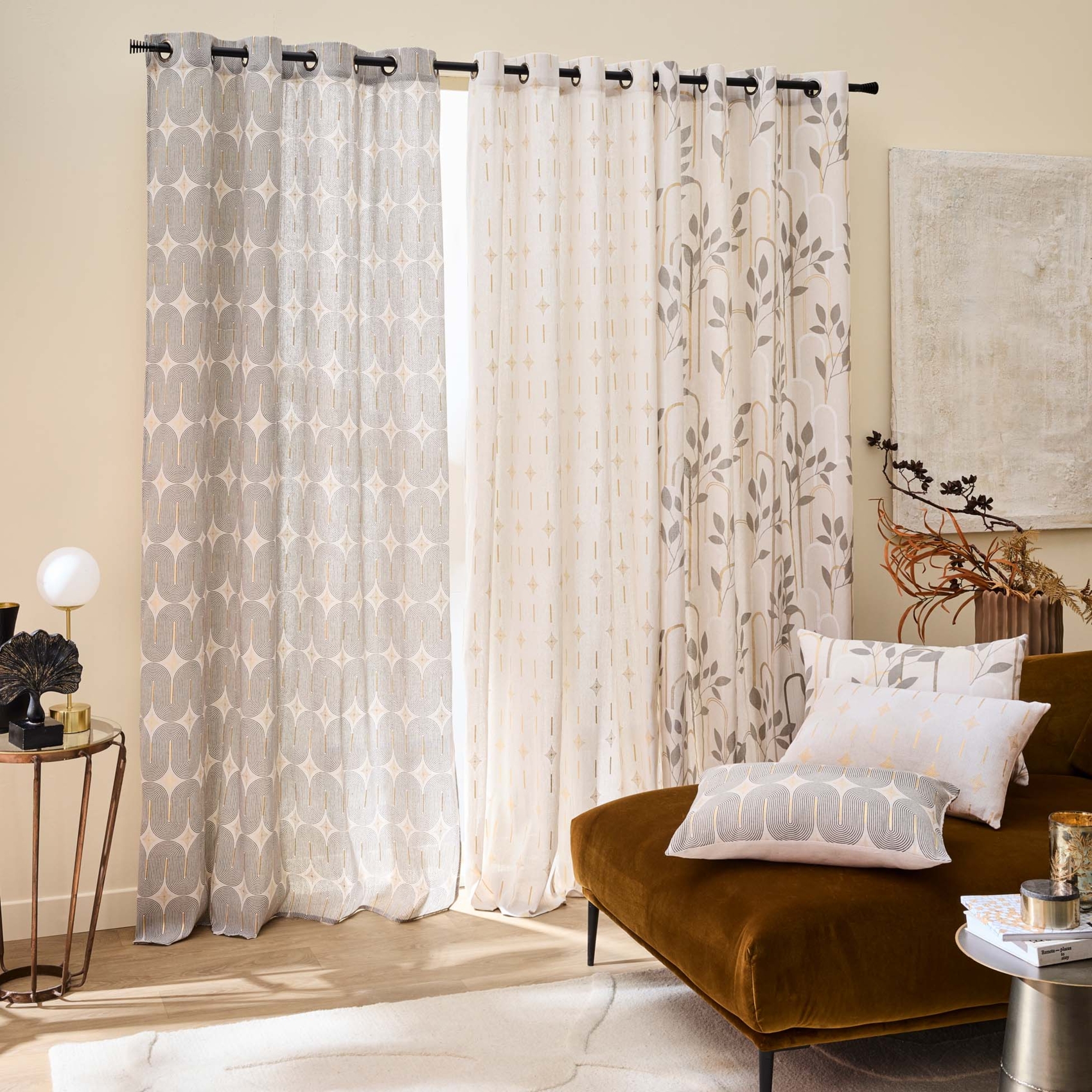 Rideau à œillets en polycoton avec motif métallisé — vue 3