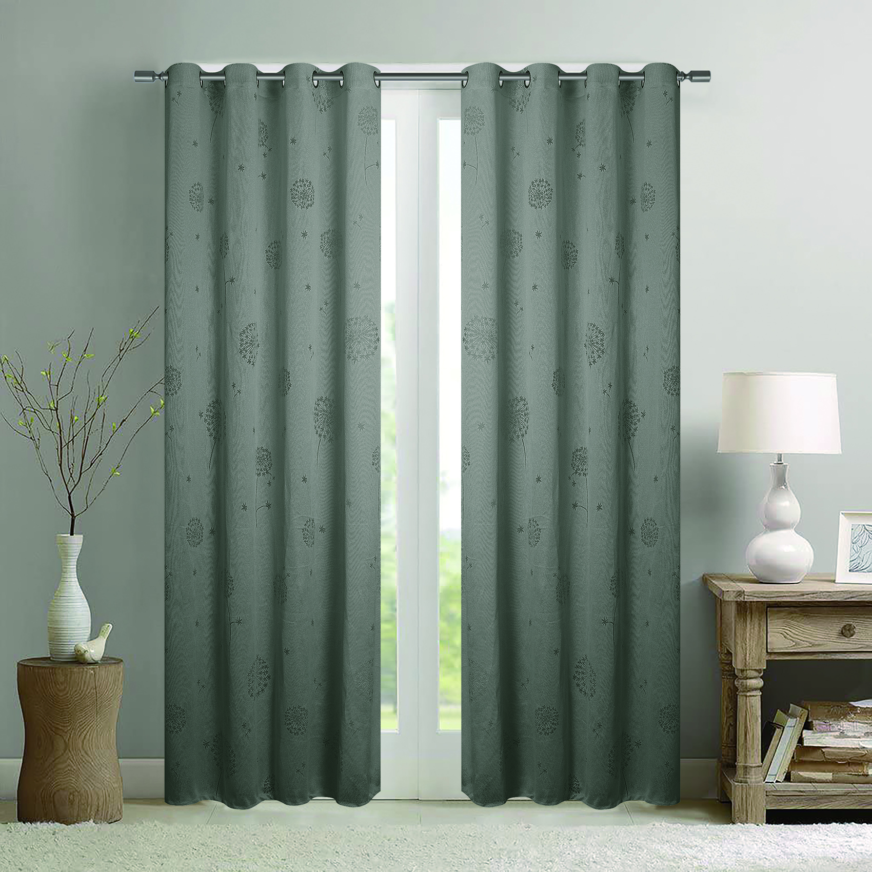 Paire de voilages à oeillets fleurs effet tissé — vue 5