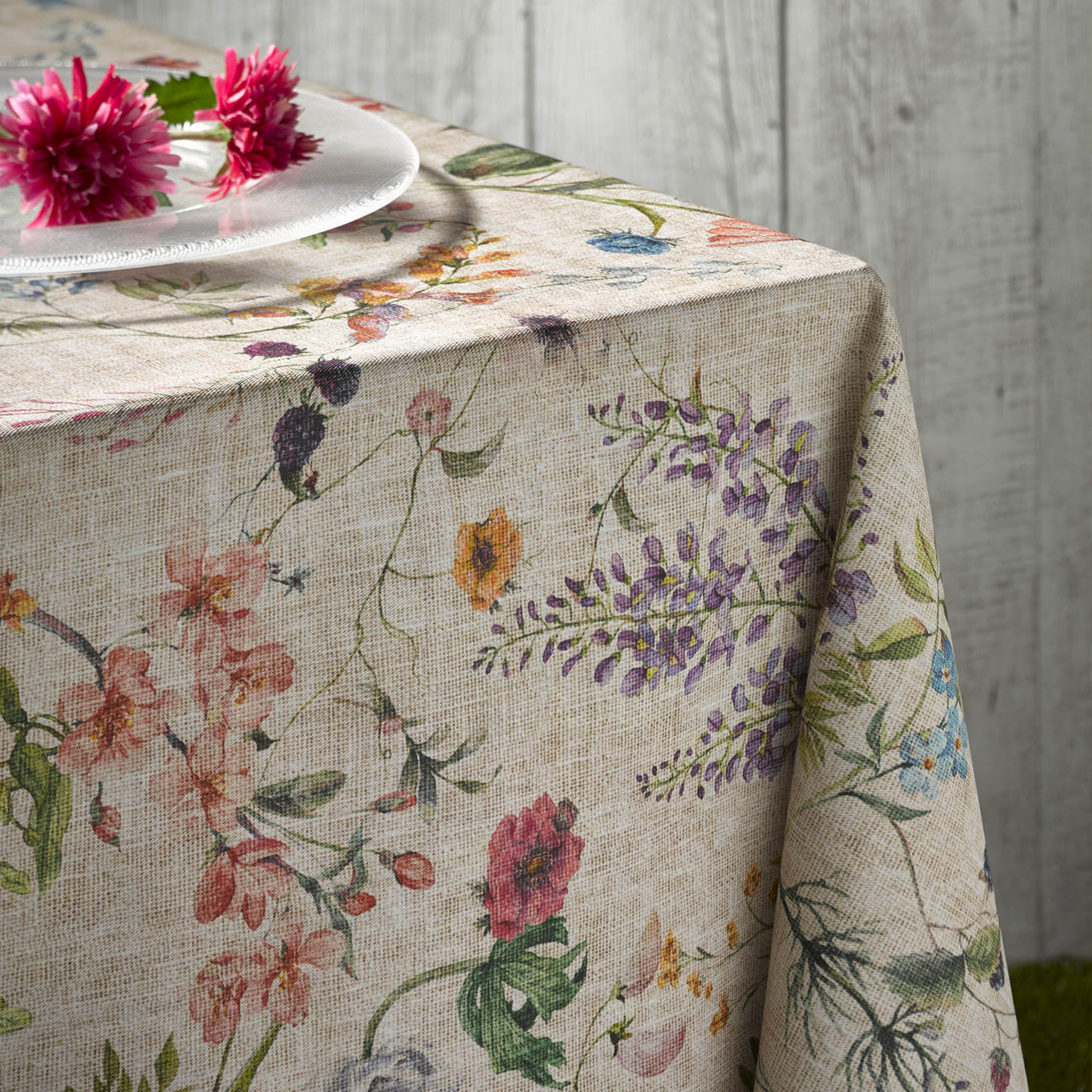 Nappe rectangulaire en coton enduit anti-tache fleurs — vue 3