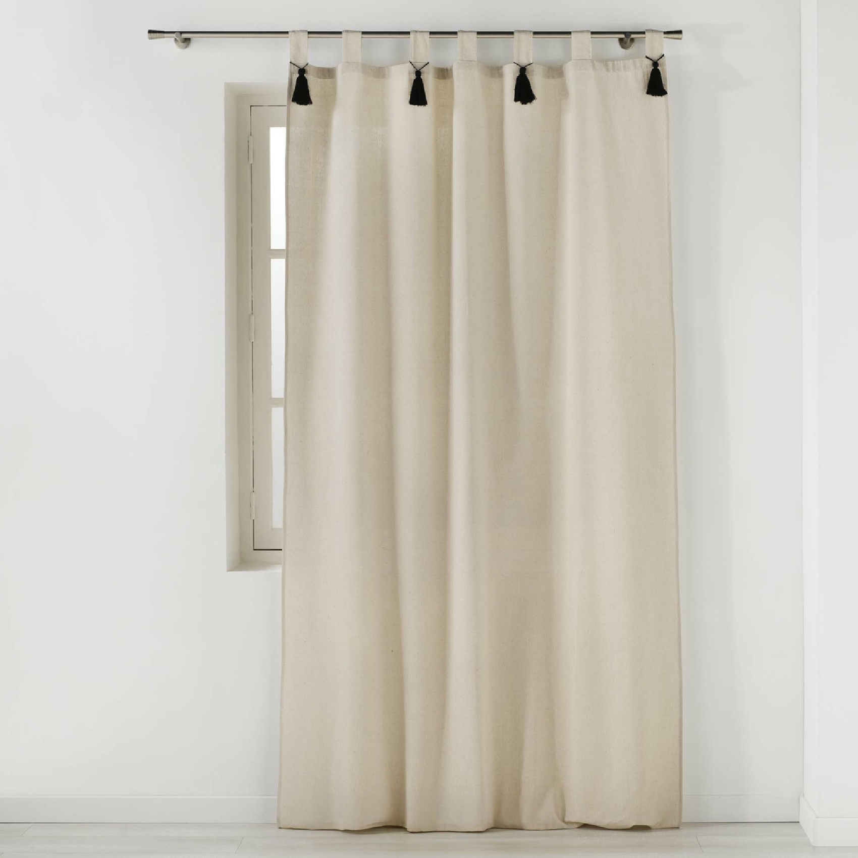 Rideau à Passants avec Pompons Uni