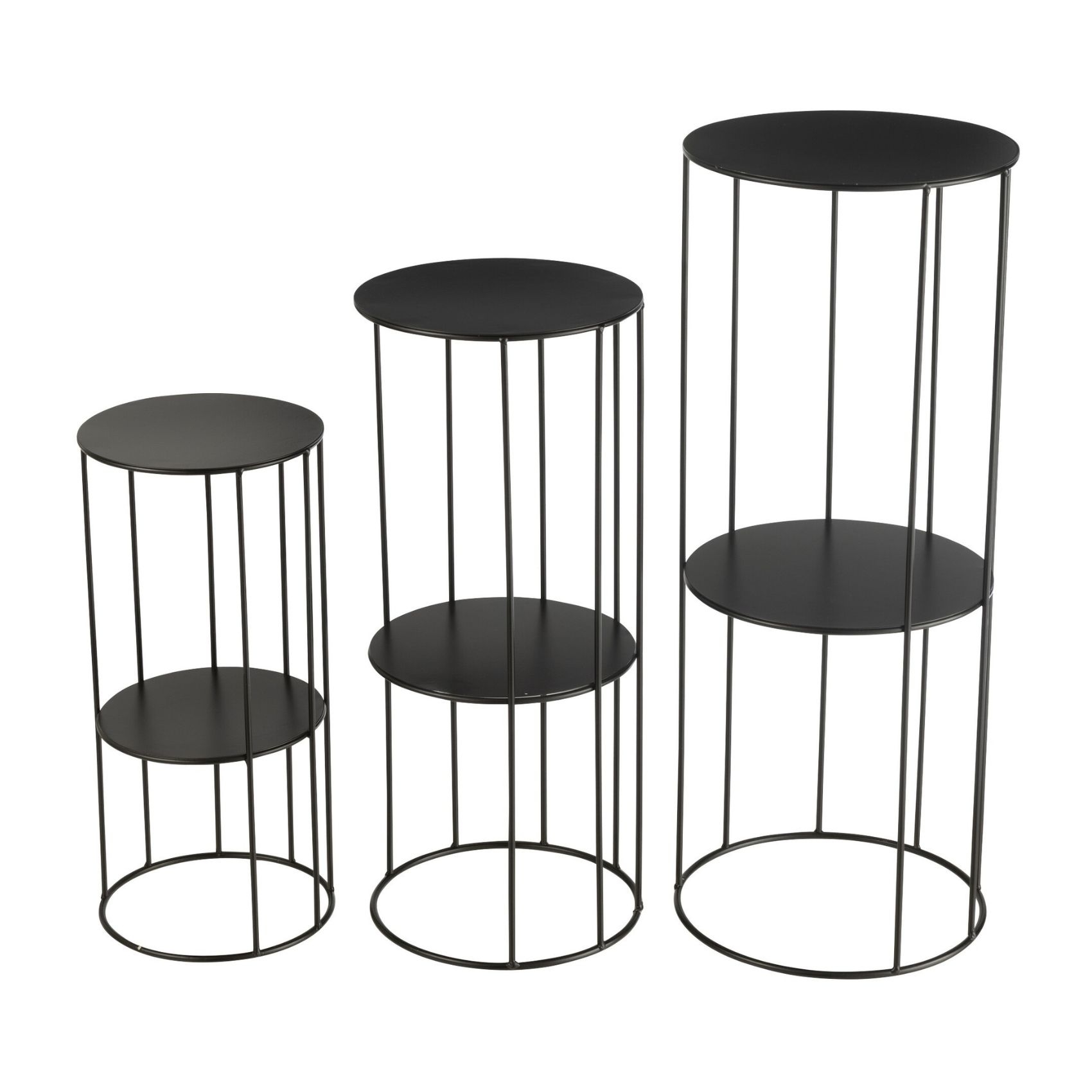 Porte plante en métal lot de 3 petites tables d'appoint à double étagère