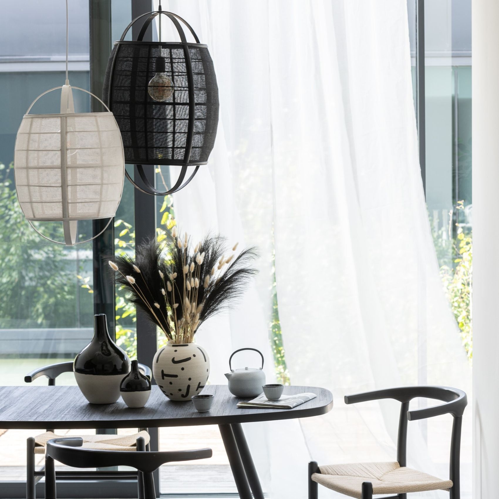 Suspension luminaire en lin et bambou — vue 3