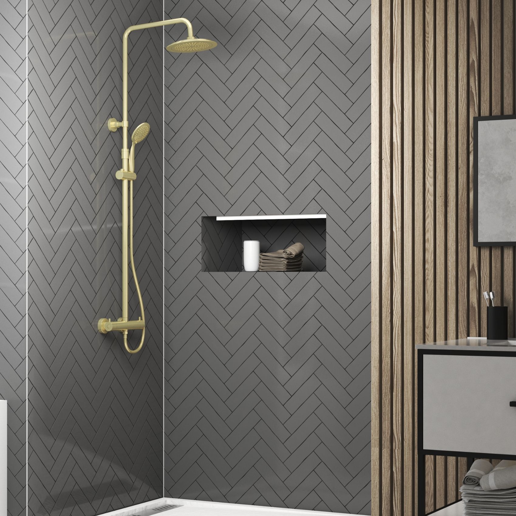 Colonne de douche thermostatique dorée — vue 6