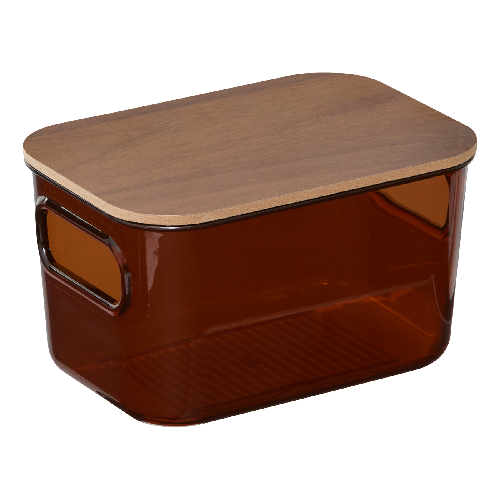 Boîte de rangement avec couvercle en PET et bois
