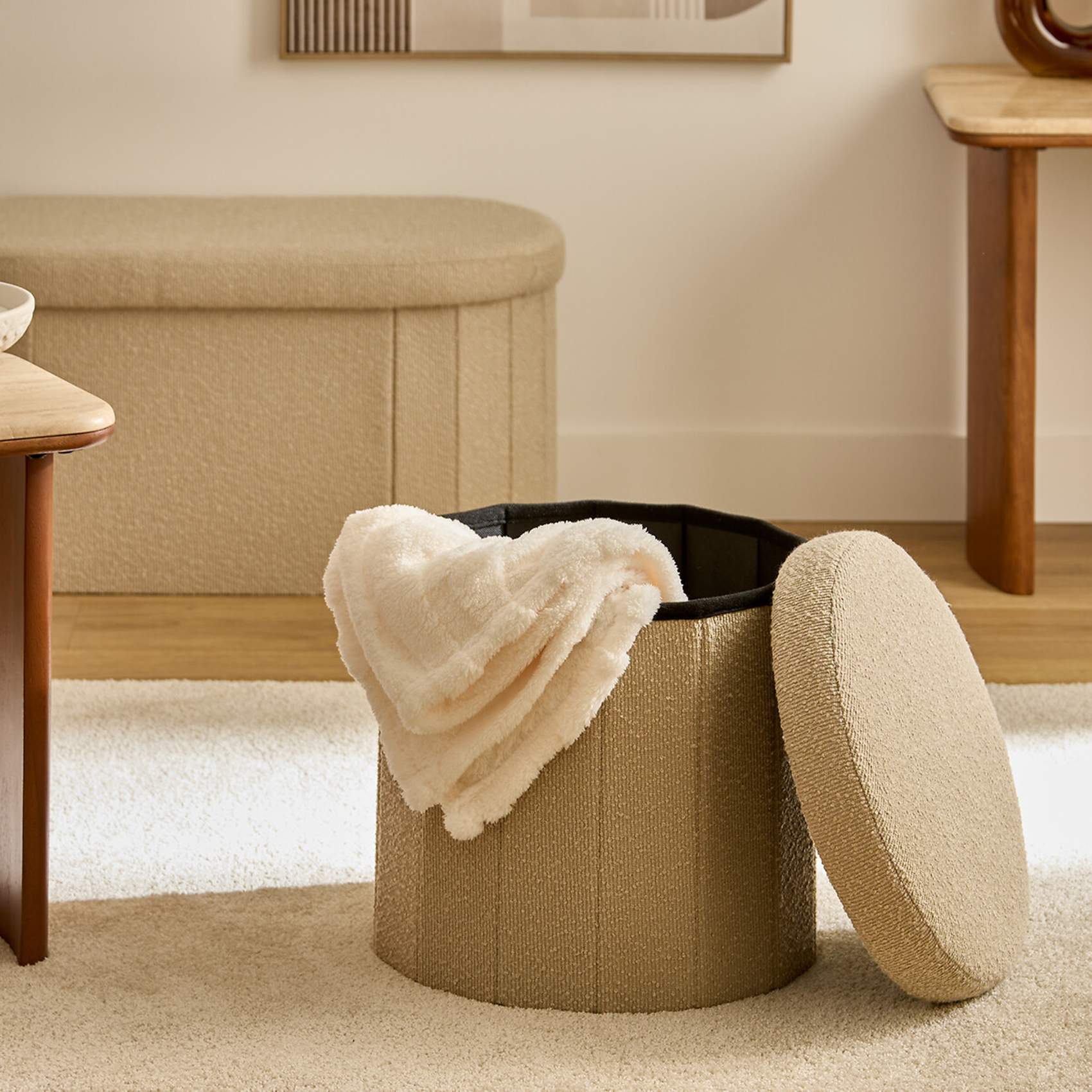 Pouf coffre pliable en bouclette — vue 4