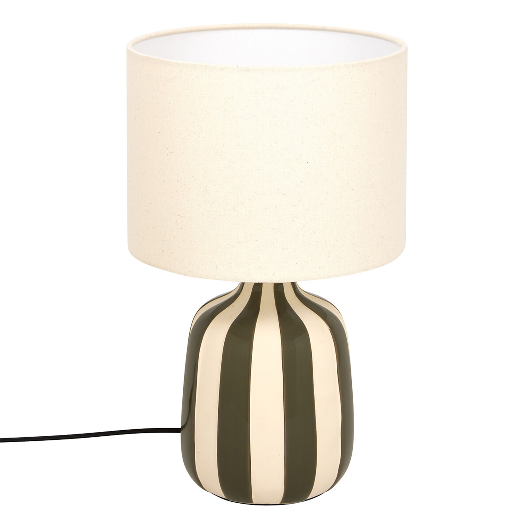 Lampe à poser en céramique rayée avec abat-jour textile