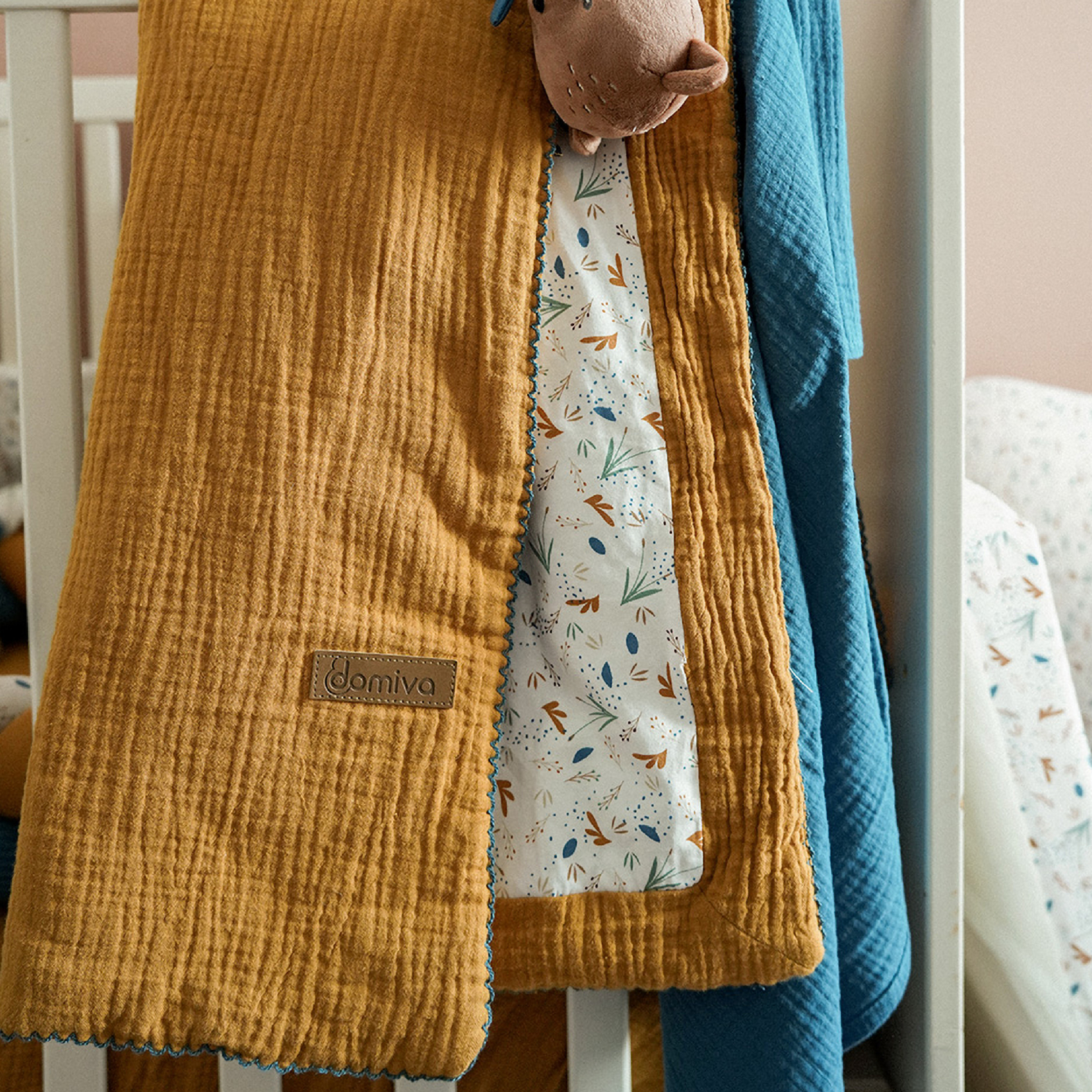 Couverture réversible pour bébé en double gaze de coton et jersey — vue 4