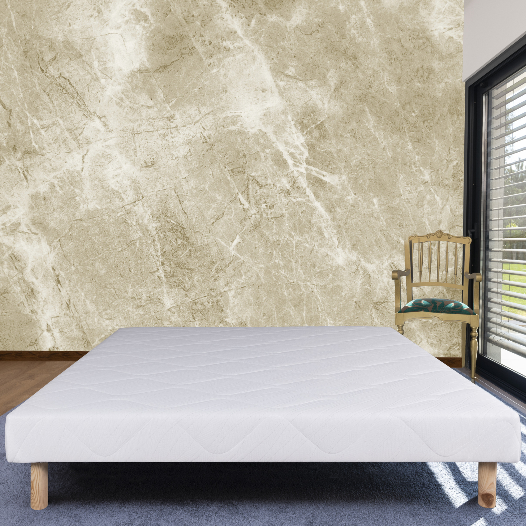 Sommier tapissier bois massif blanc avec pieds — vue 3