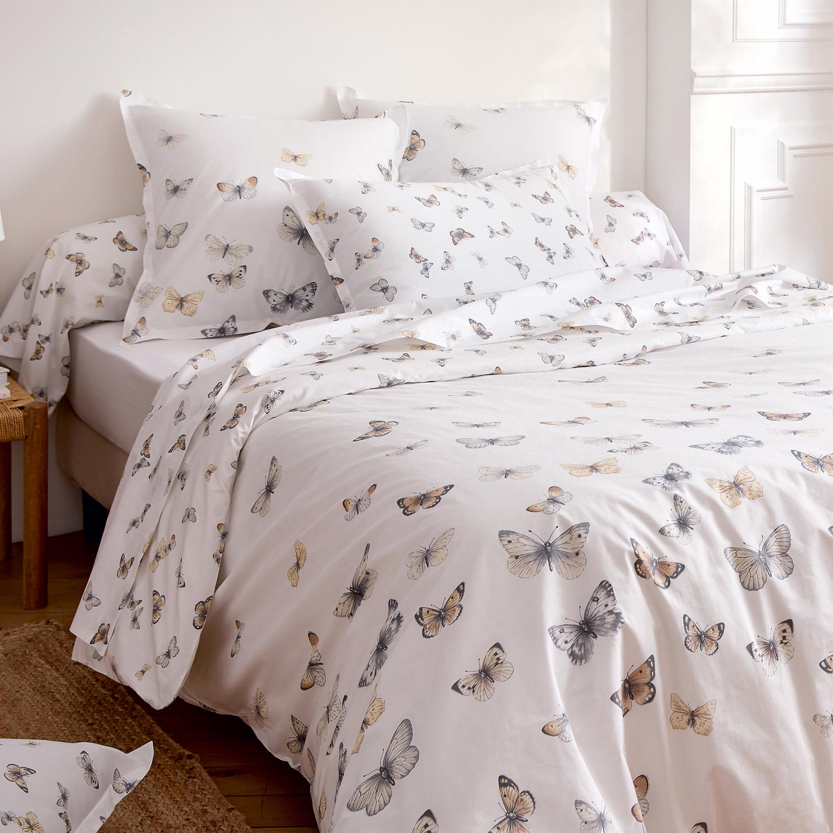 Taie de traversin percale de coton 80 fils motif papillons — vue 3