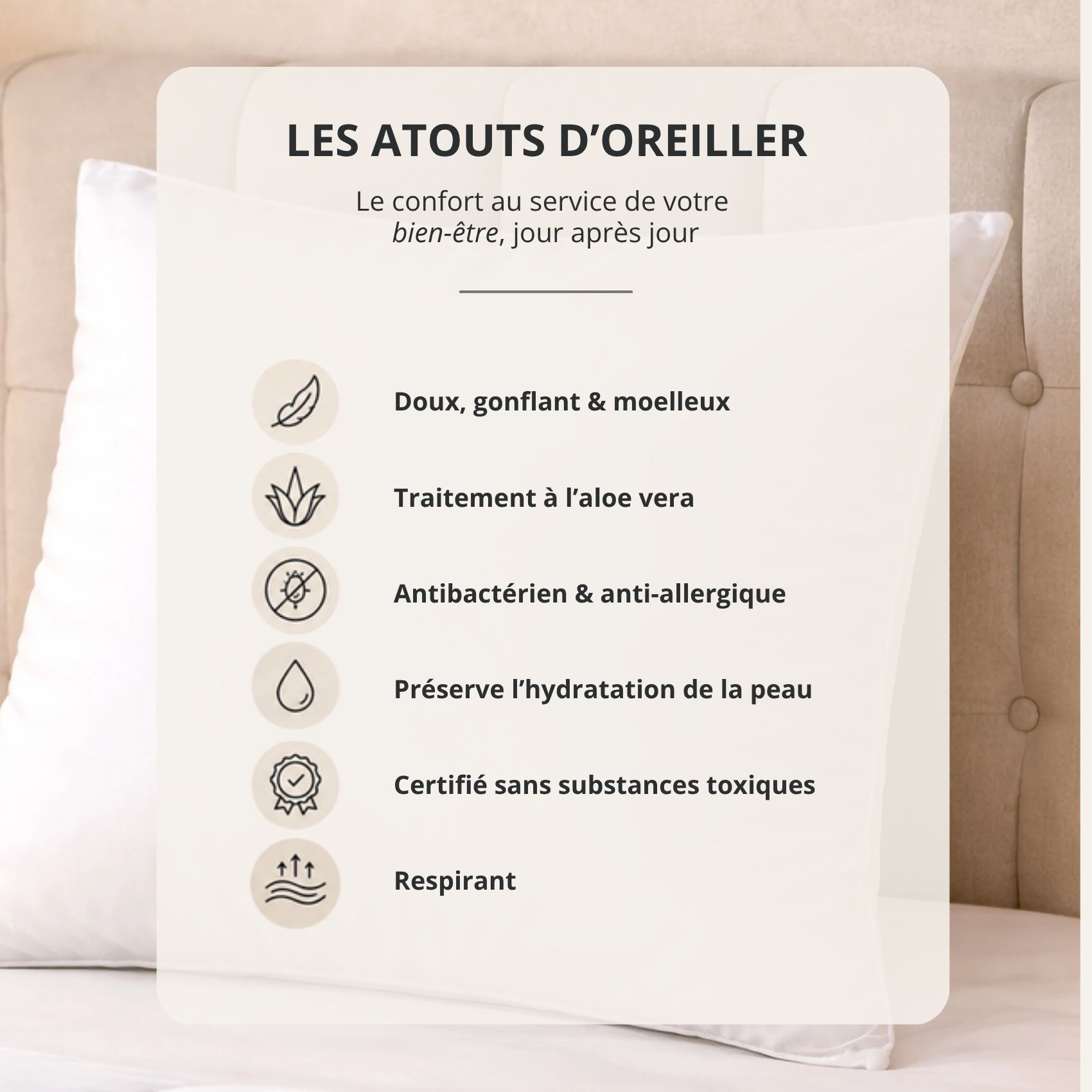Oreiller respirant moelleux premium avec traitement anti-acarien — vue 6