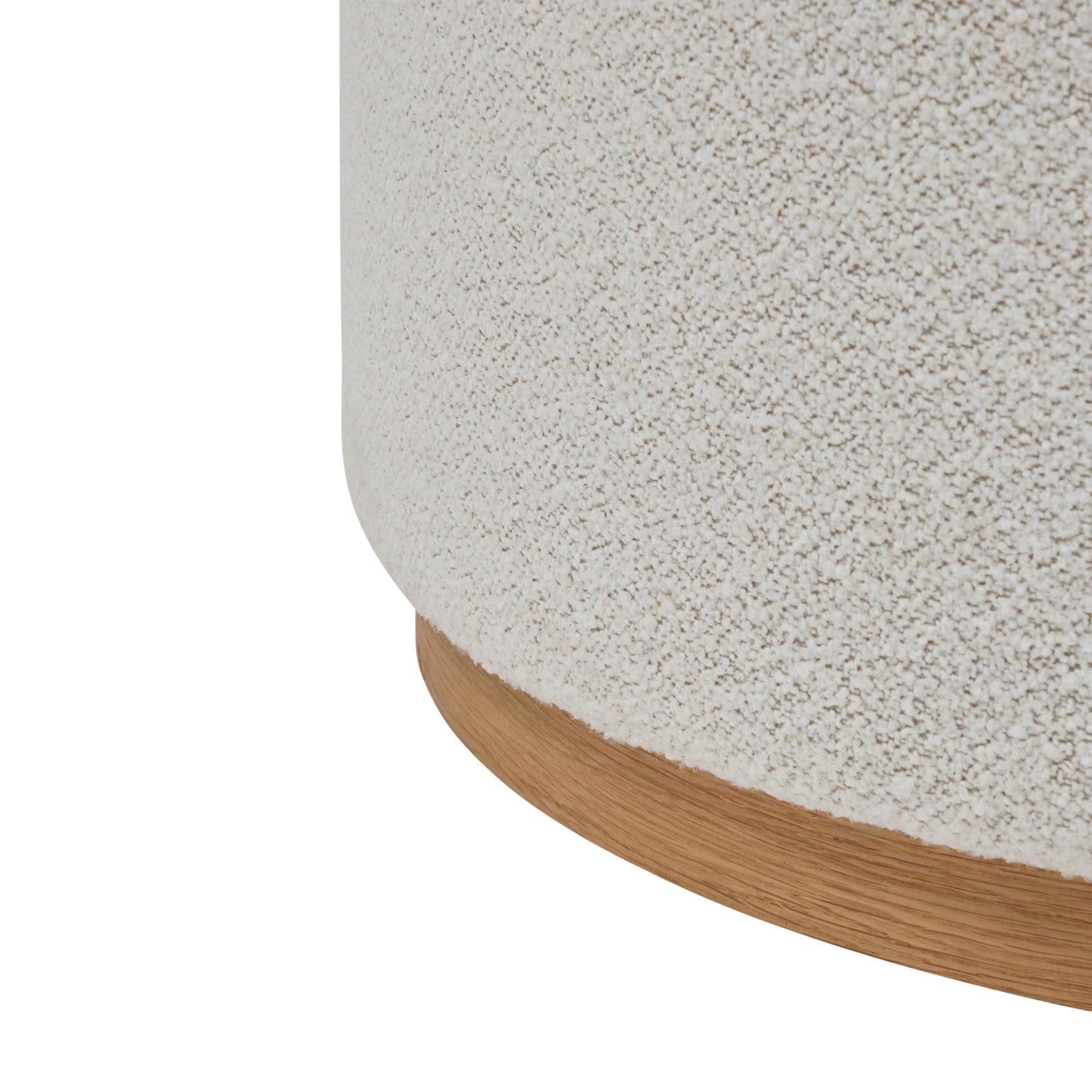 Pouf XL rond en tissu bouclette avec base bois — vue 3