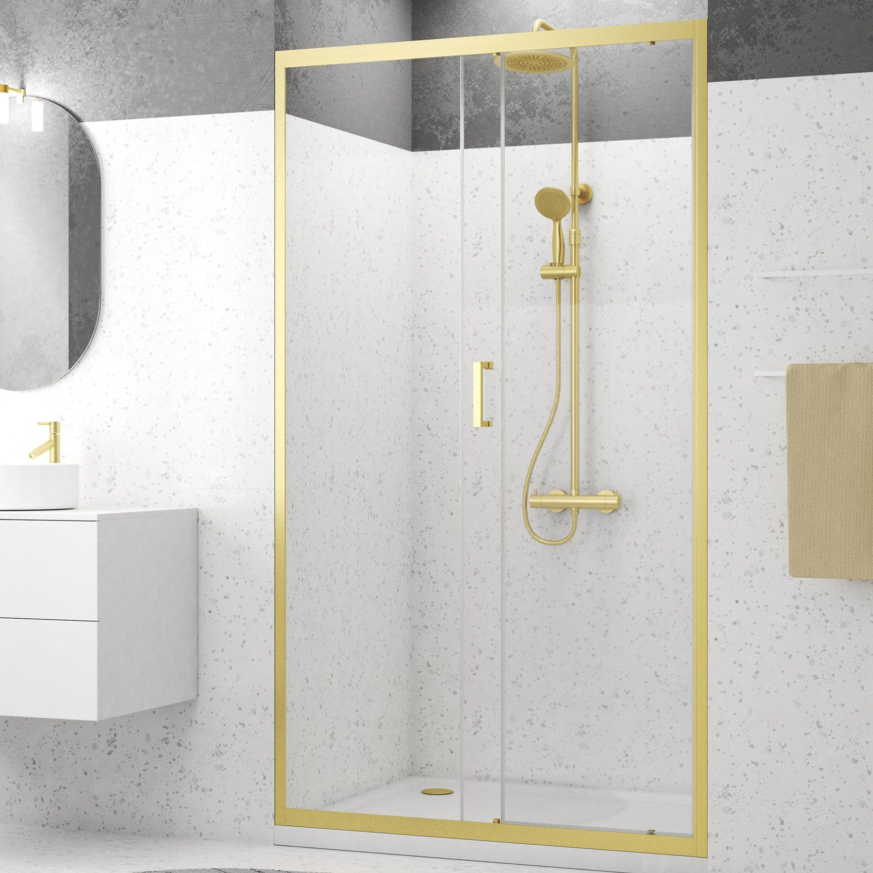 Porte de douche coulissante en or brossé — vue 3