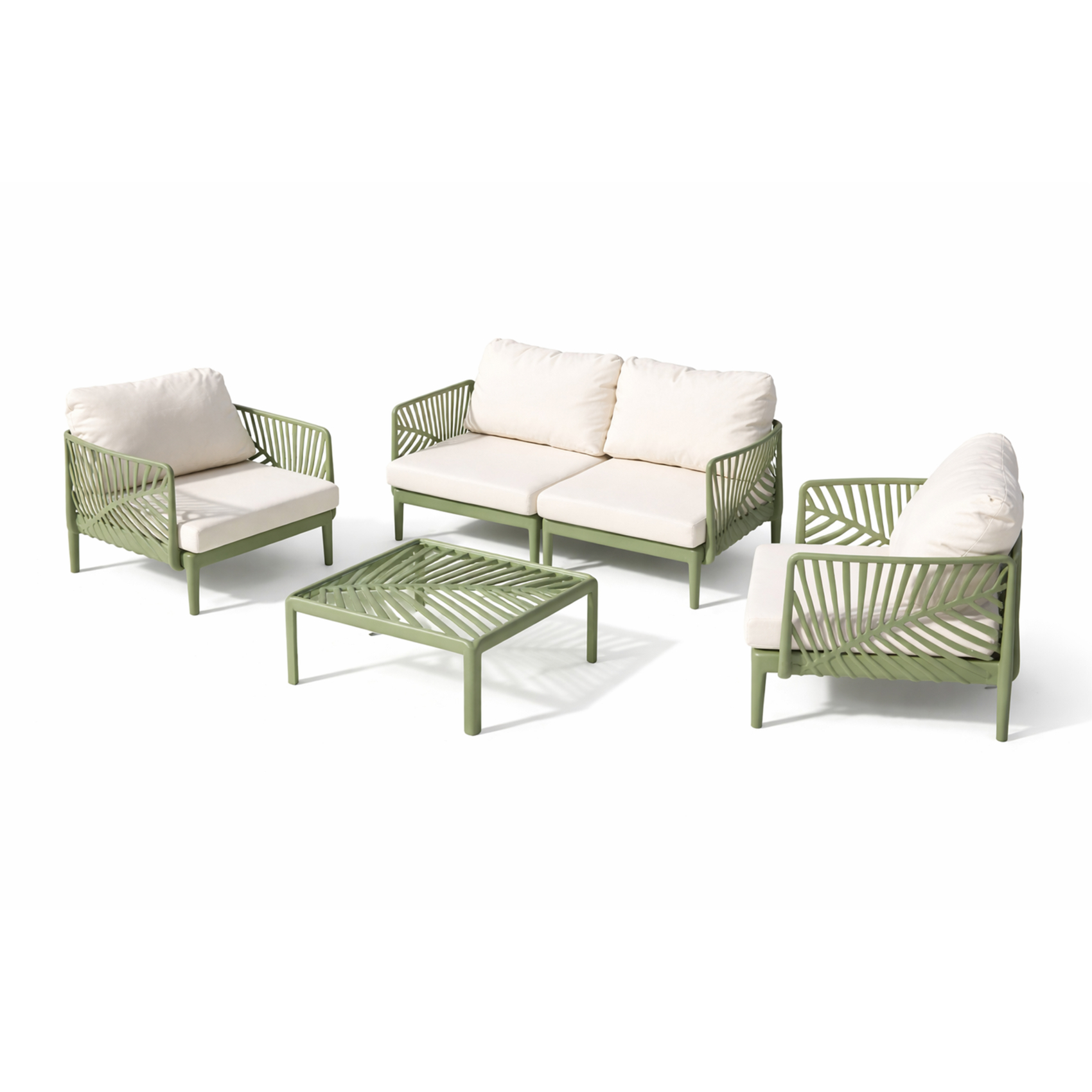 Salon de jardin bas 4 places en résine avec coussins