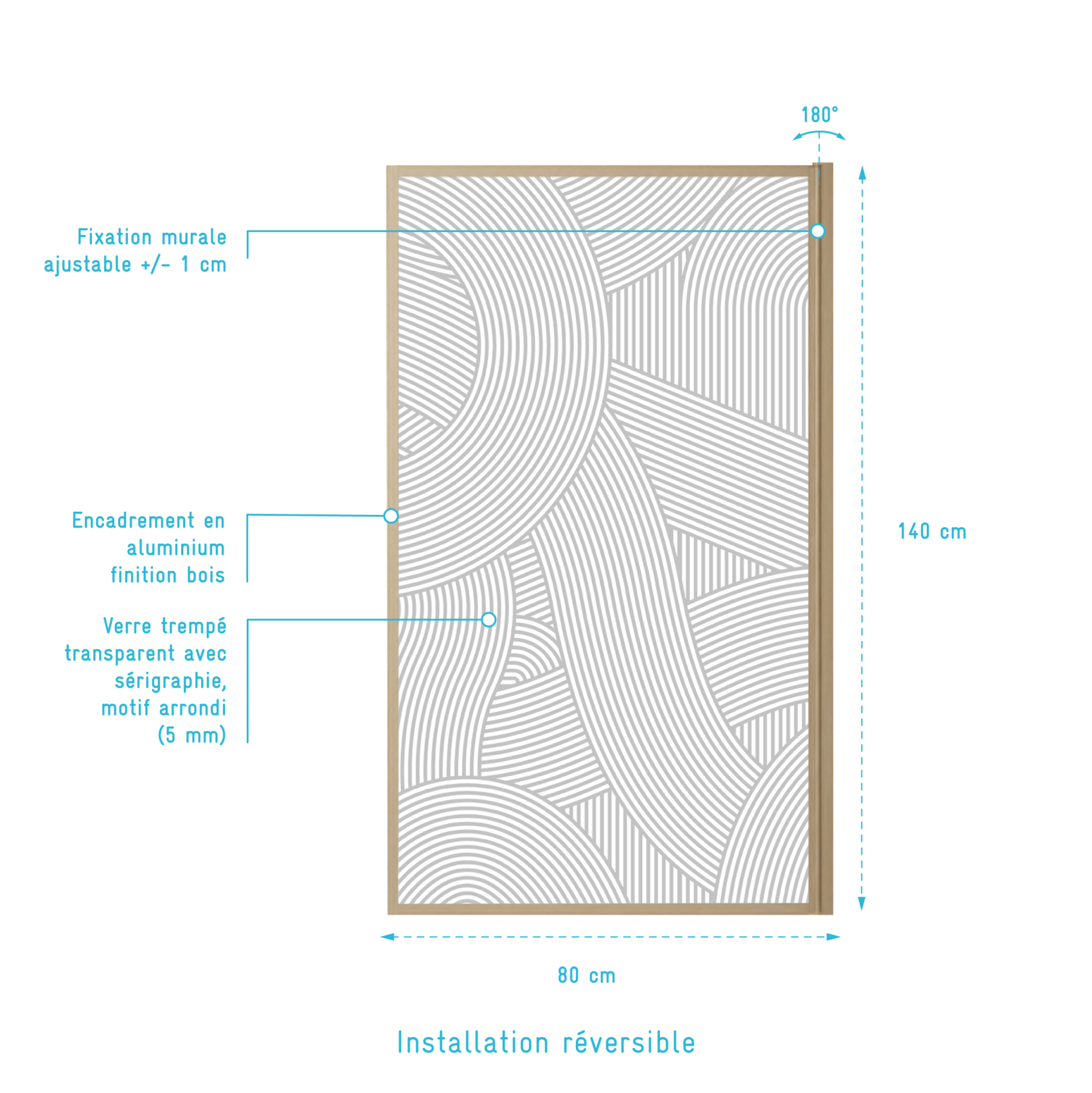 Pare-baignoire Japandi en verre sérigraphié motif arrondi — vue 3