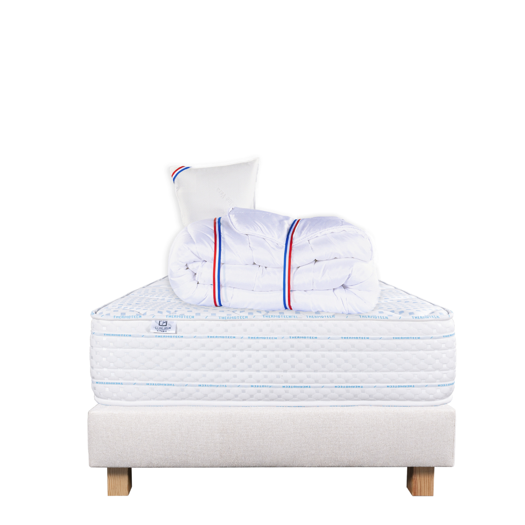 Ensemble Matelas  épaisseur 24 cm, ferme, face été/hiver + sommier beige ep20cm + 2 oreillers + couette — vue 6