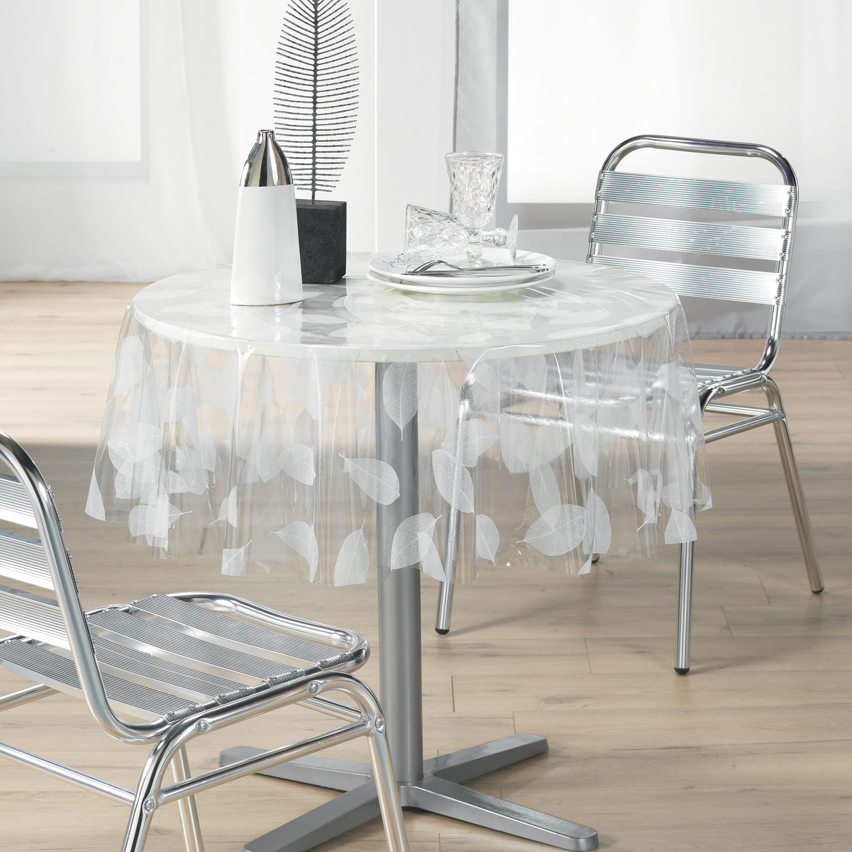 Nappe ronde transparente print feuilles