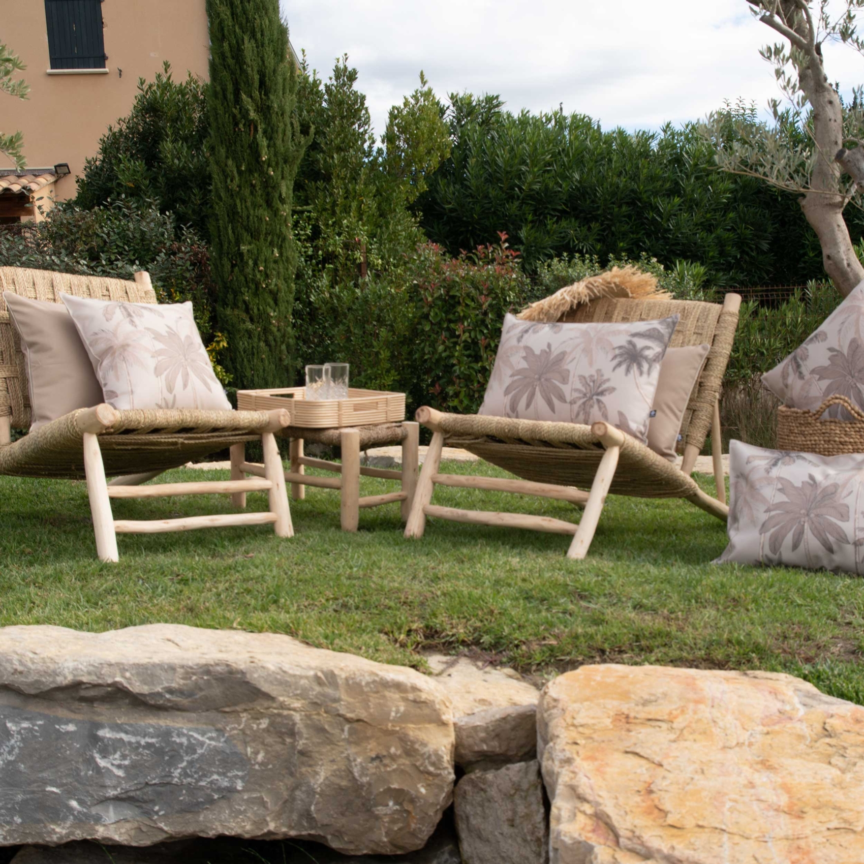 Coussin d'extérieur déperlant imprimé palmiers — vue 6