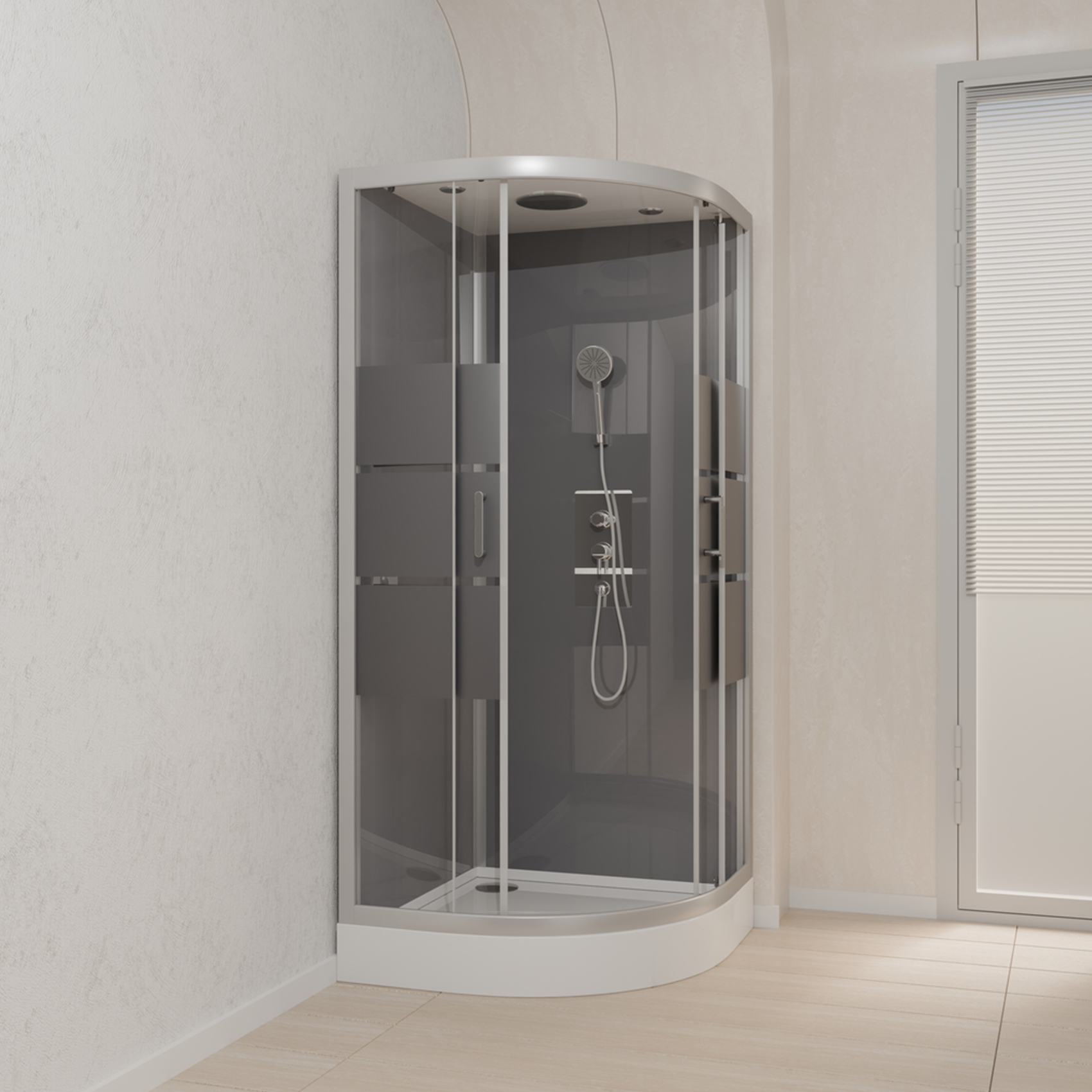 Cabine de douche ronde à bandes laquées — vue 5