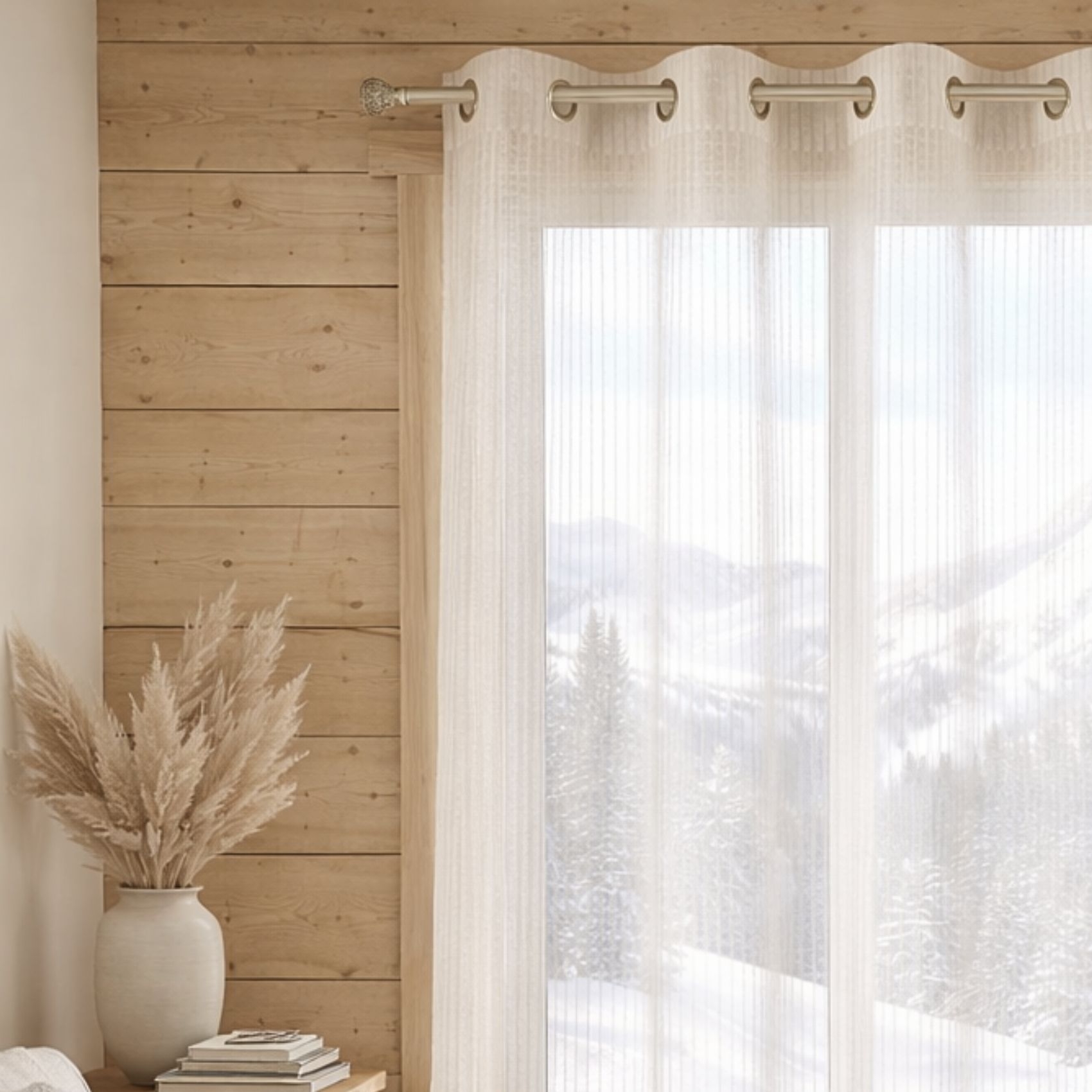 Voilage ivoire fines rayures verticales — vue 3