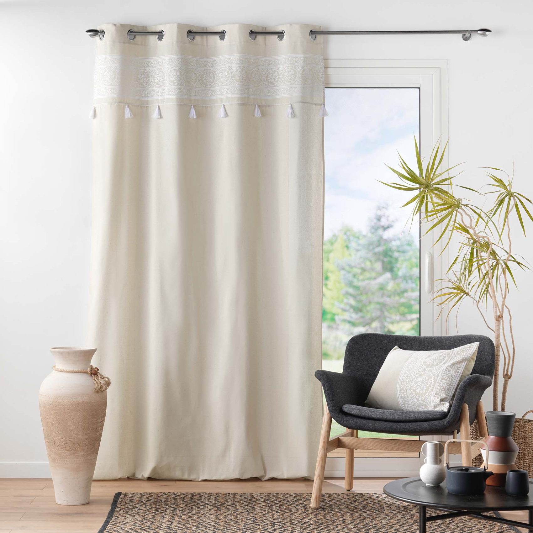 Rideau à oeillets en polycoton uni — vue 5