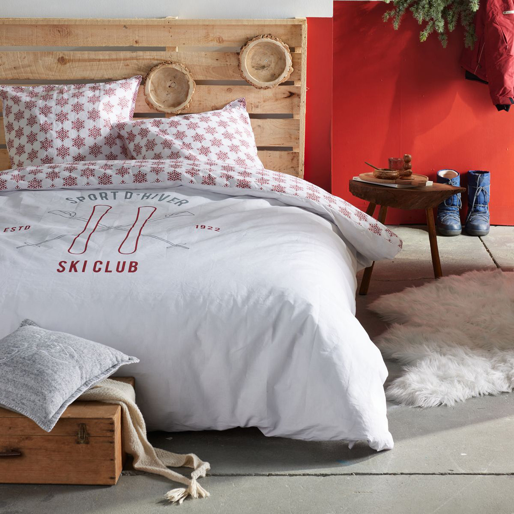 Parure de lit 3 pièces montagne Sport d'hiver Ski club