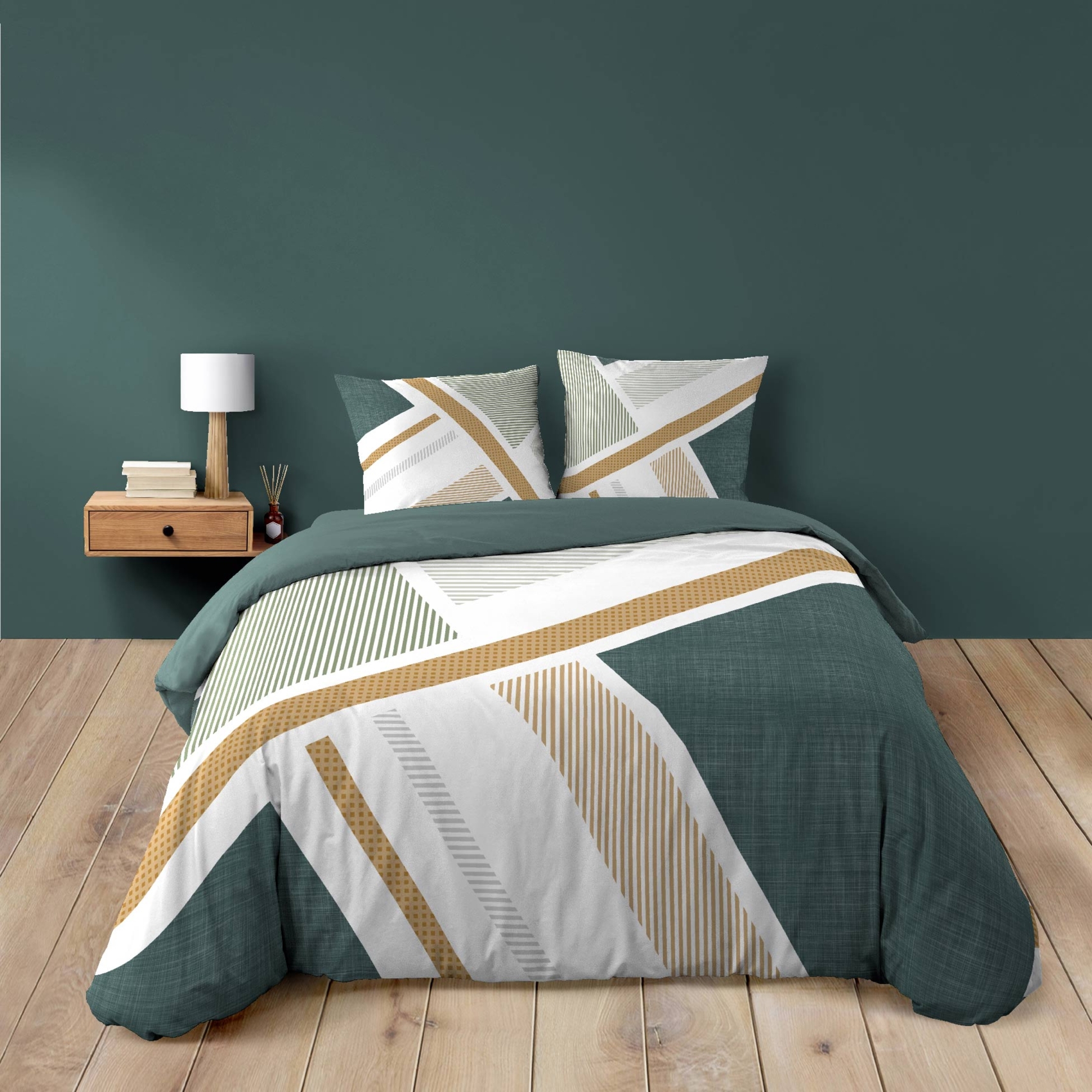 Parure de lit coton motif graphique double face imprimée