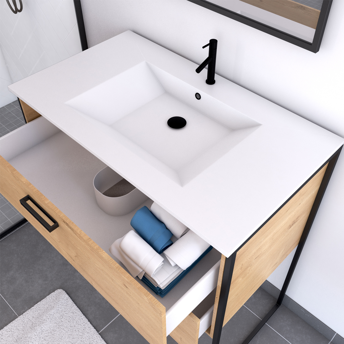 Pack salle de bain avec miroir et vasque en céramique — vue 3