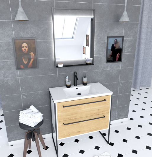 Ensemble meuble à  2 tiroirs, vasque et miroir à led — vue 4