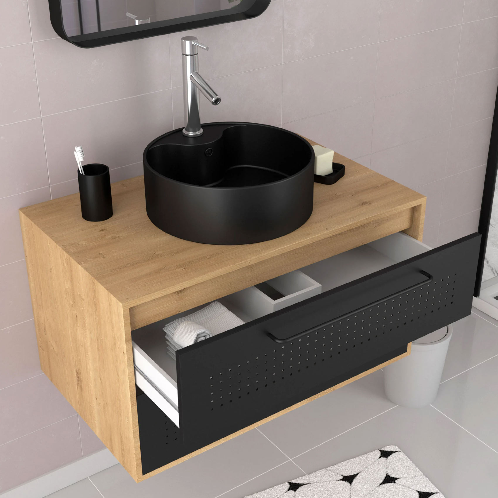 Set meuble de salle de bains avec vasque — vue 3