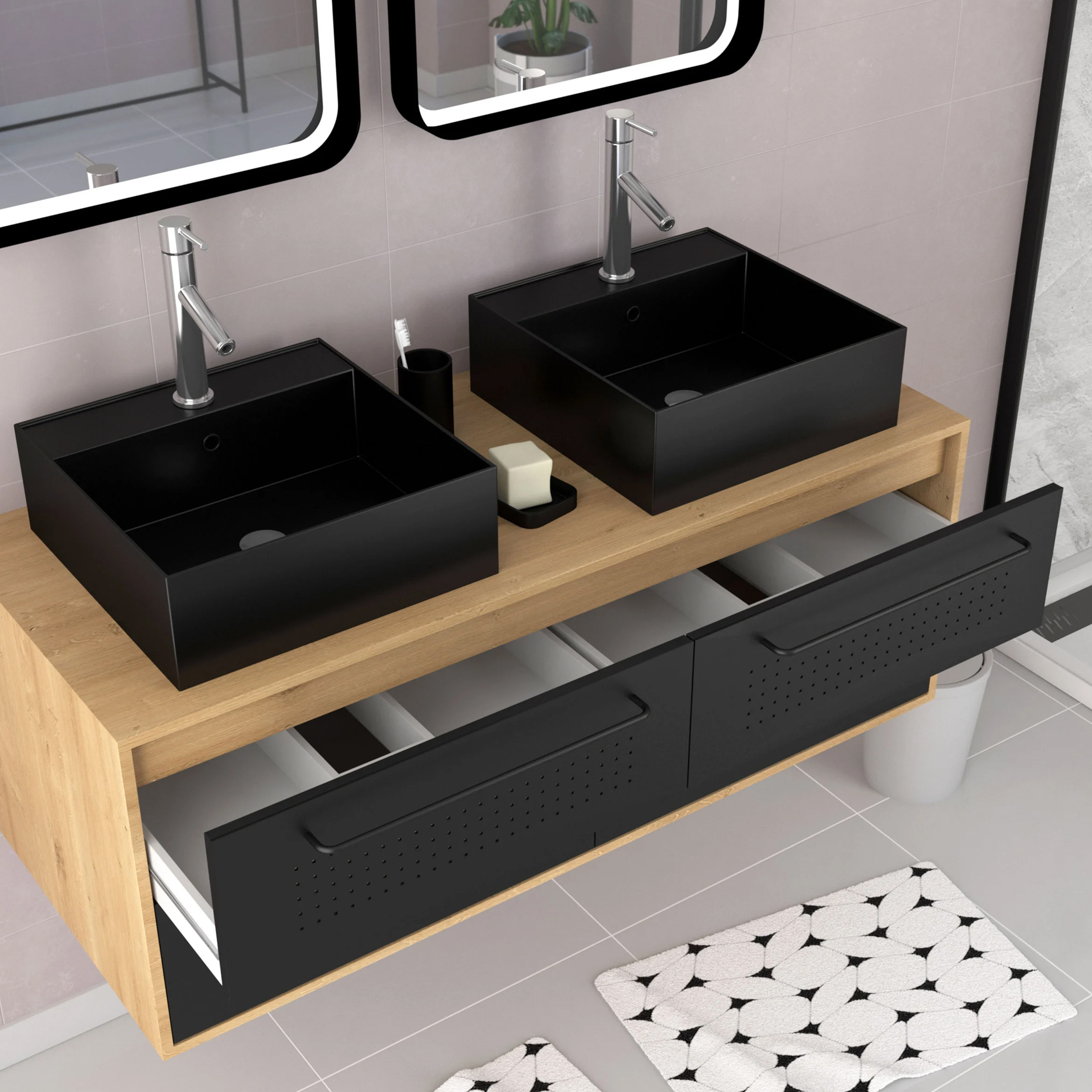 Pack avec meubles de salle de bains avec 2 vasques et 2 miroirs — vue 4