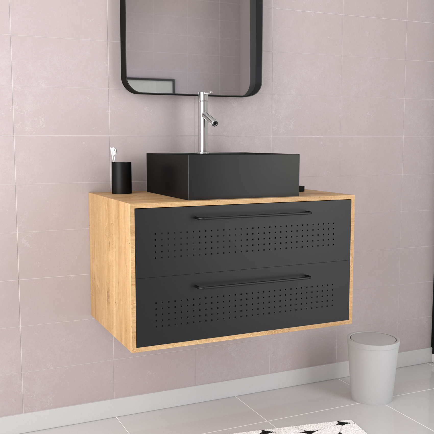 Set meuble de salle de bains avec vasque carrée — vue 3