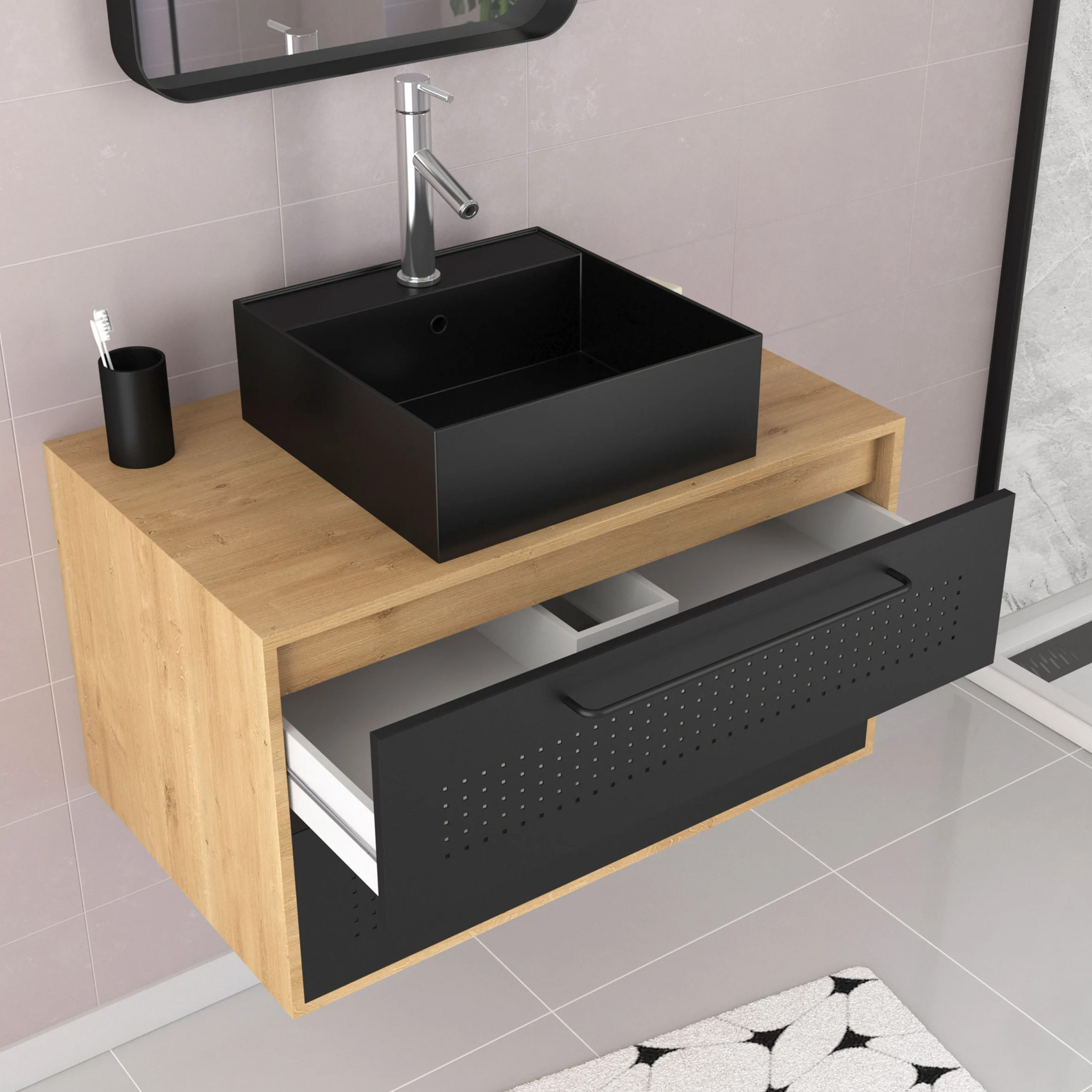 Set meuble de salle de bains avec vasque carrée — vue 4