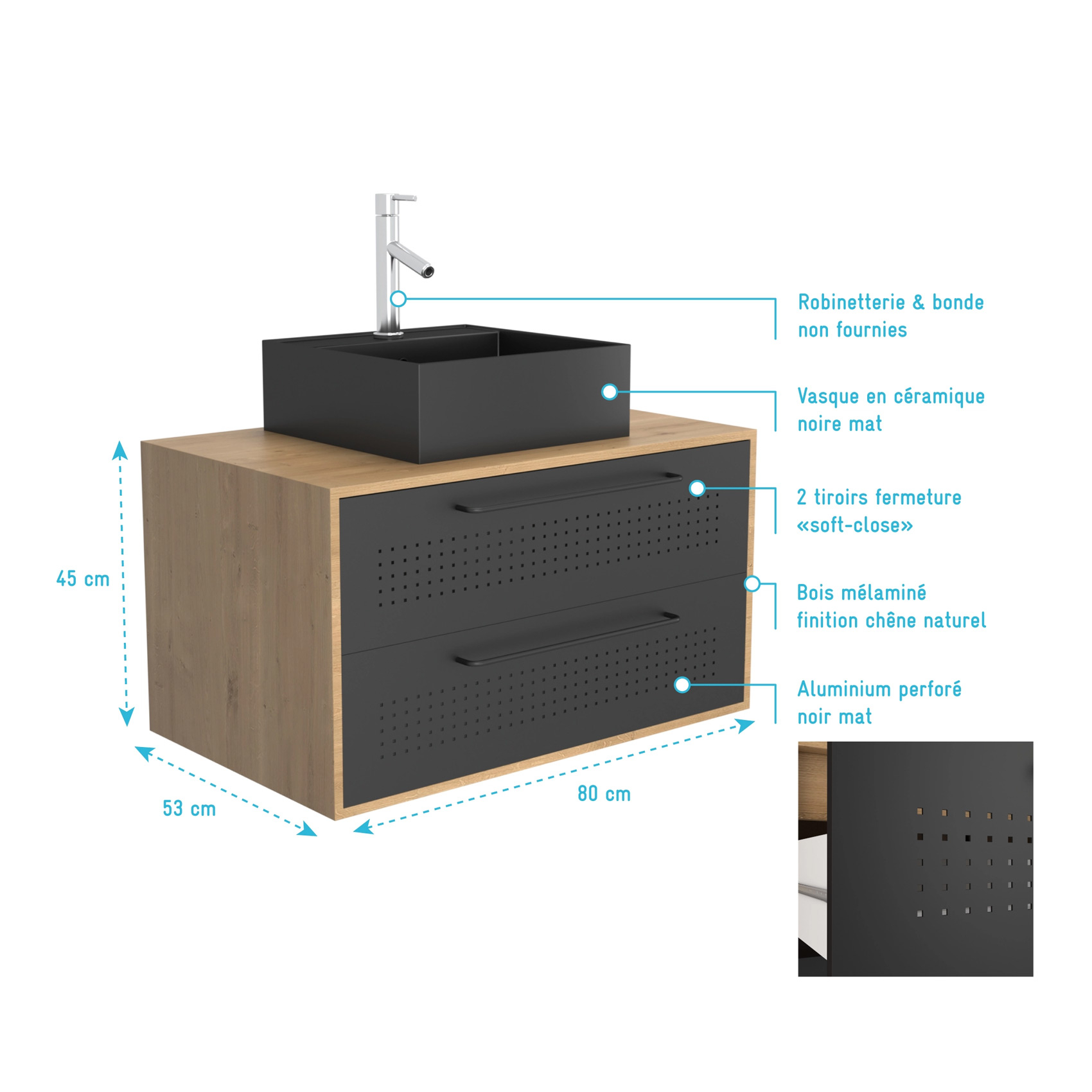 Set meuble de salle de bains avec vasque carrée — vue 6