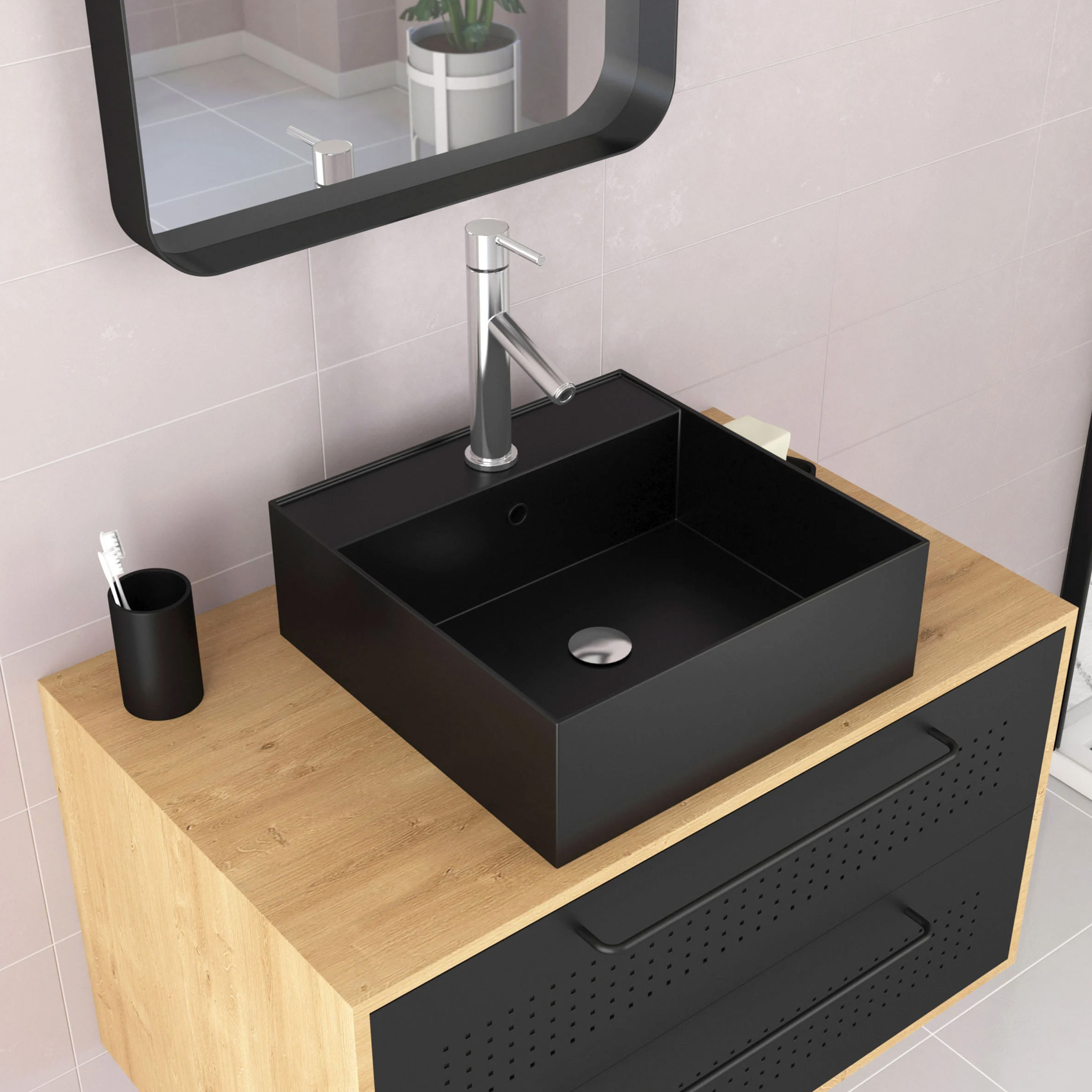 Set meuble de salle de bains avec vasque carrée — vue 5