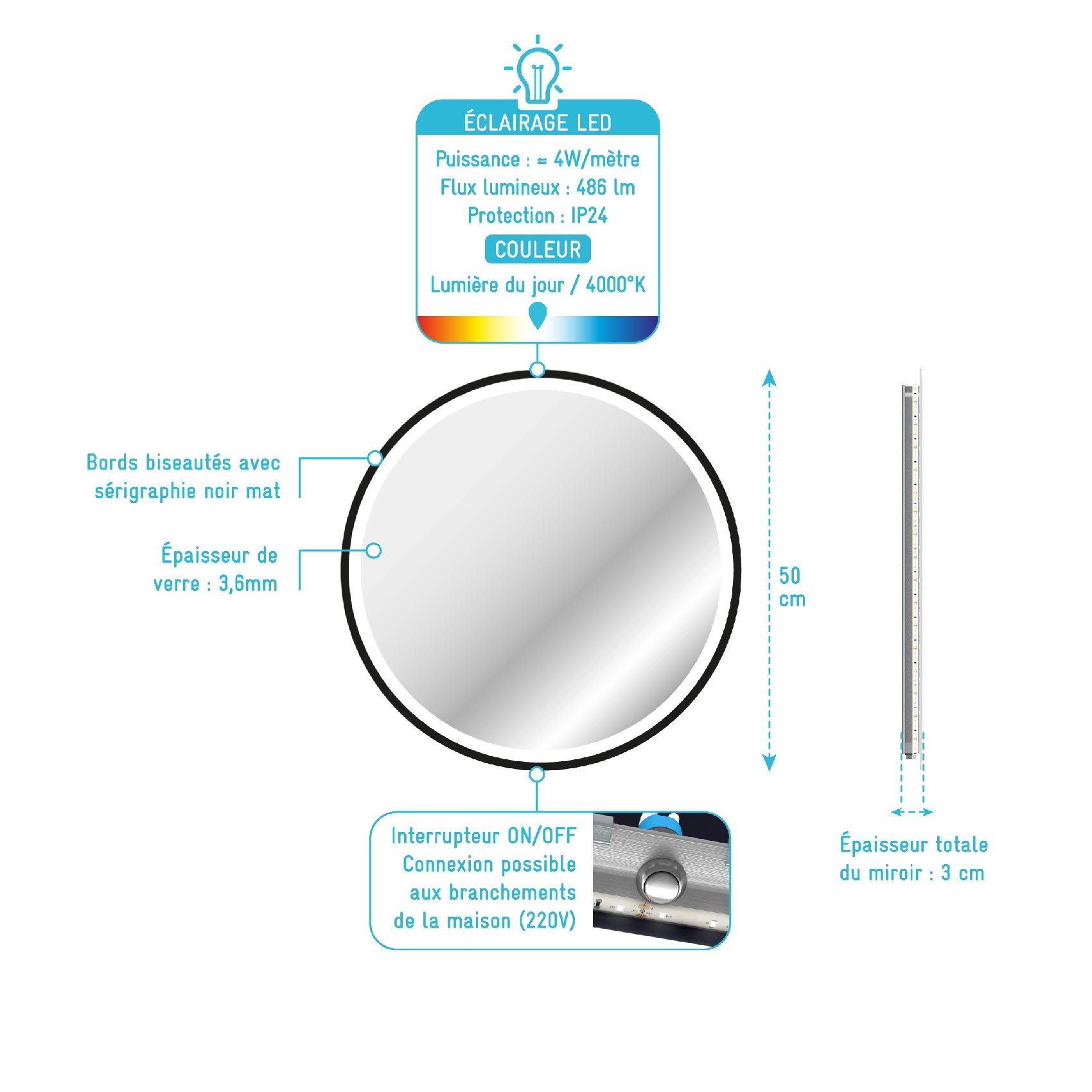 Miroir rond à leds — vue 6