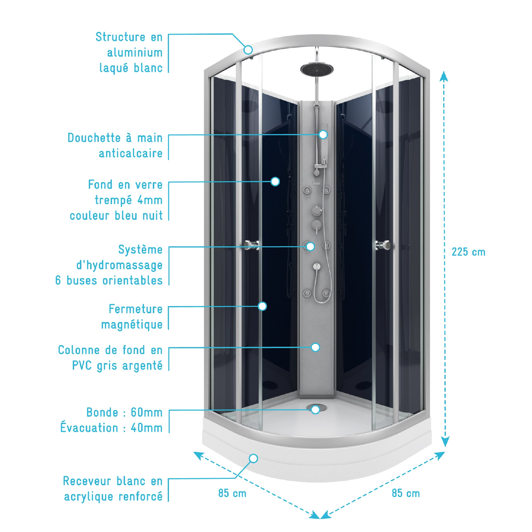 Cabine de douche avec système d'hydromassage — vue 5