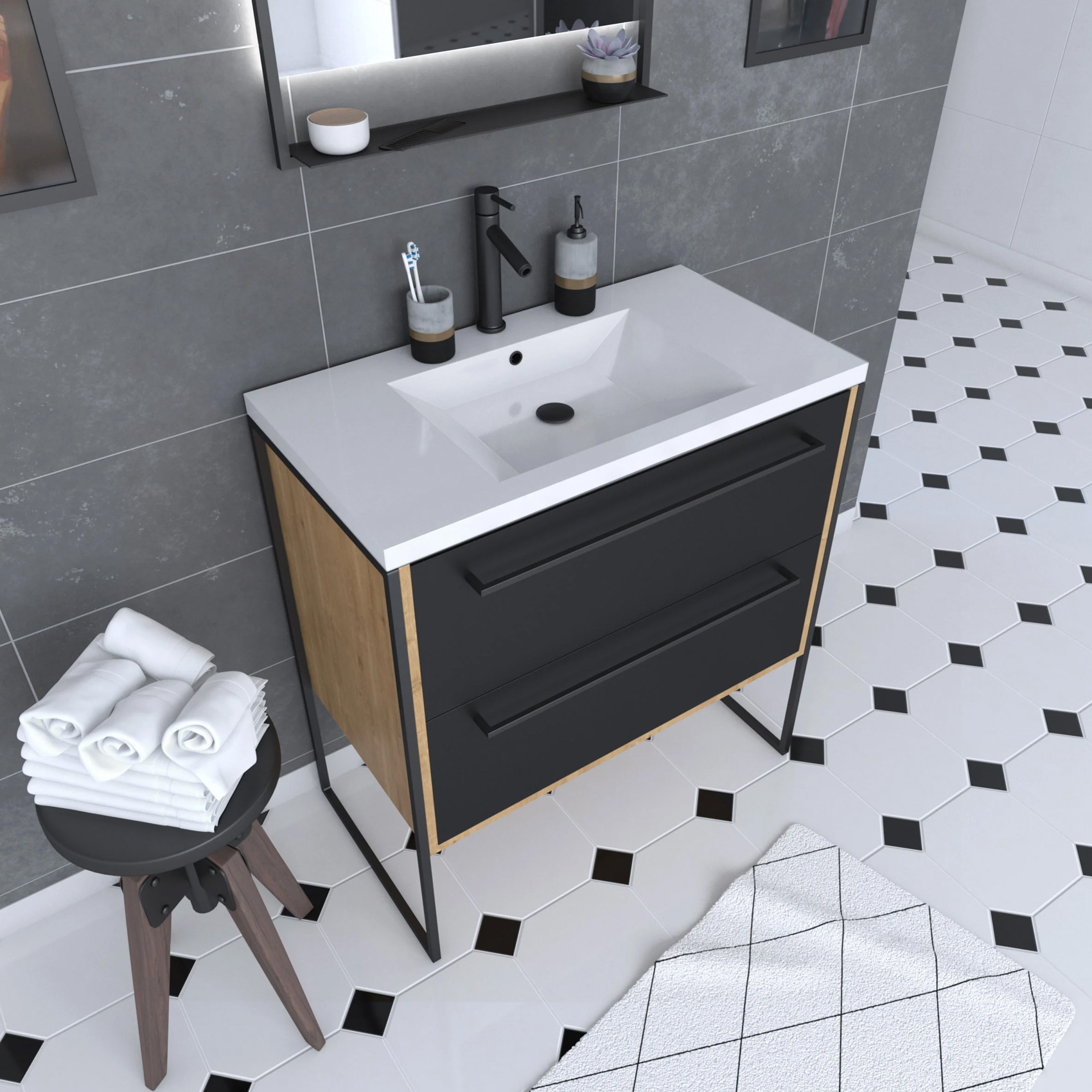 Pack meuble à tiroirs avec vasque en résine — vue 6