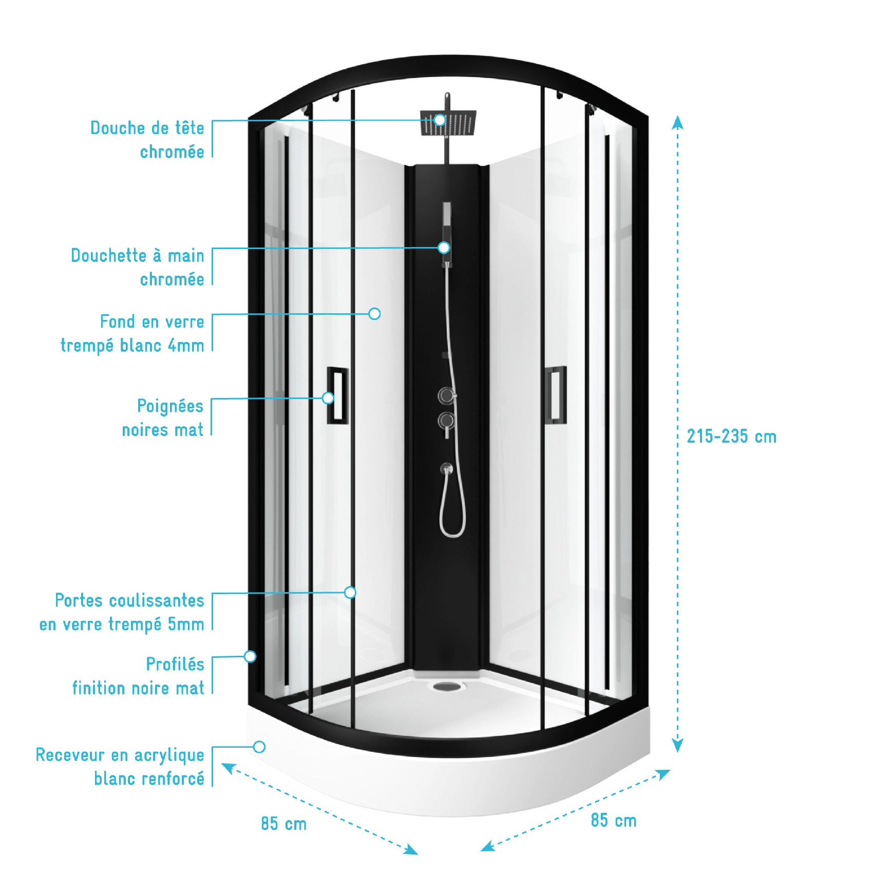 Cabine de douche en 1/4 de cercle — vue 5