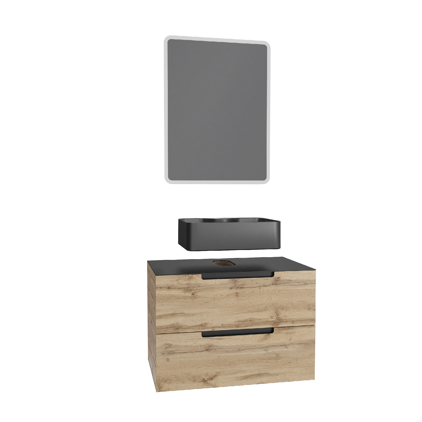 Meuble de salle bains avec vasque et miroir au style authentique — vue 3