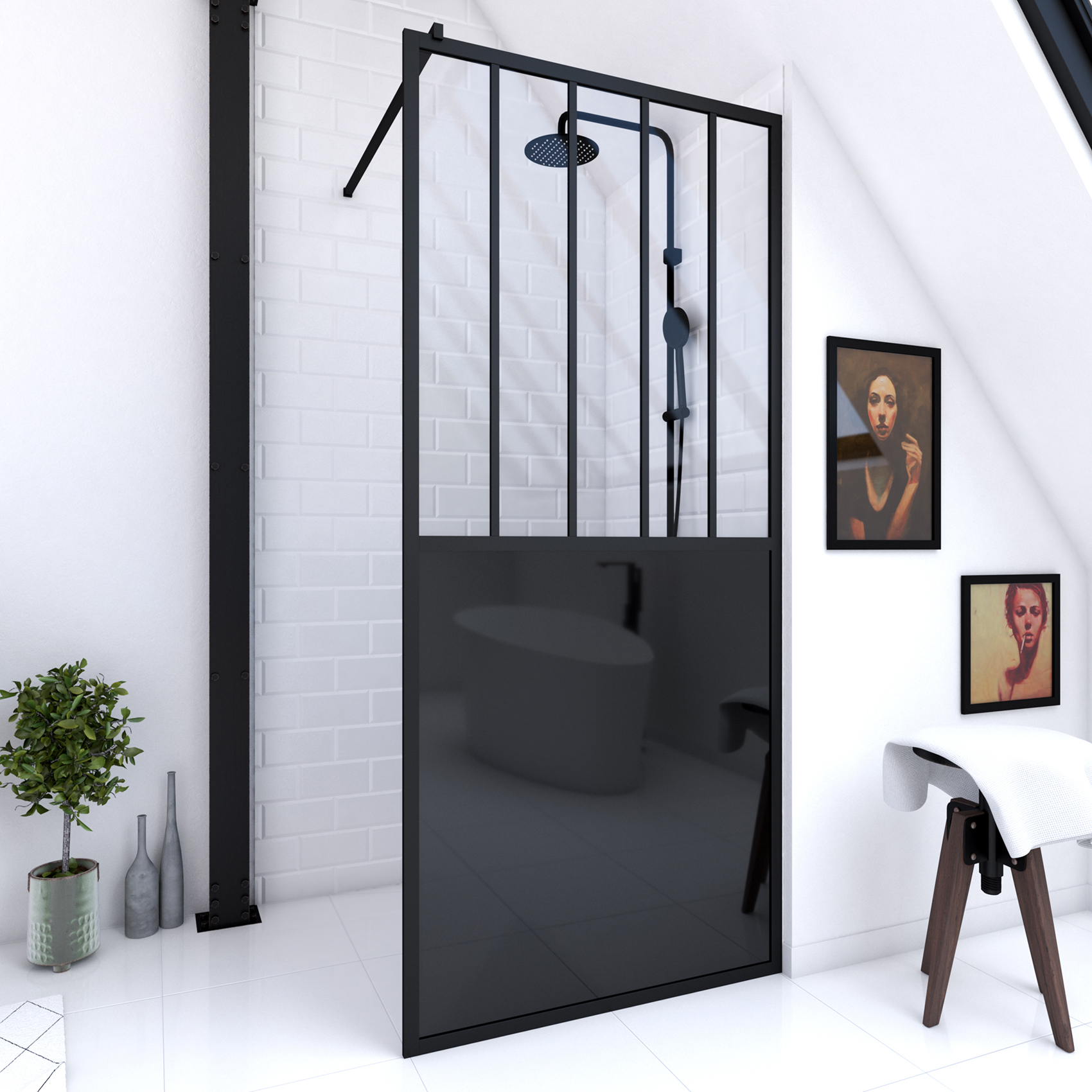 Paroi de douche verrière en verre trempé 5 mm avec structure aluminium