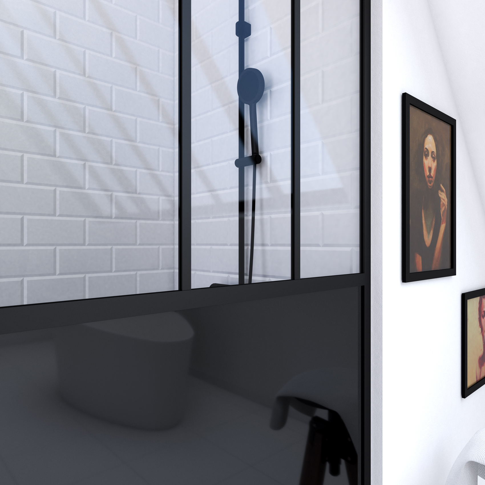 Paroi de douche verrière en verre trempé 5 mm avec structure aluminium — vue 3