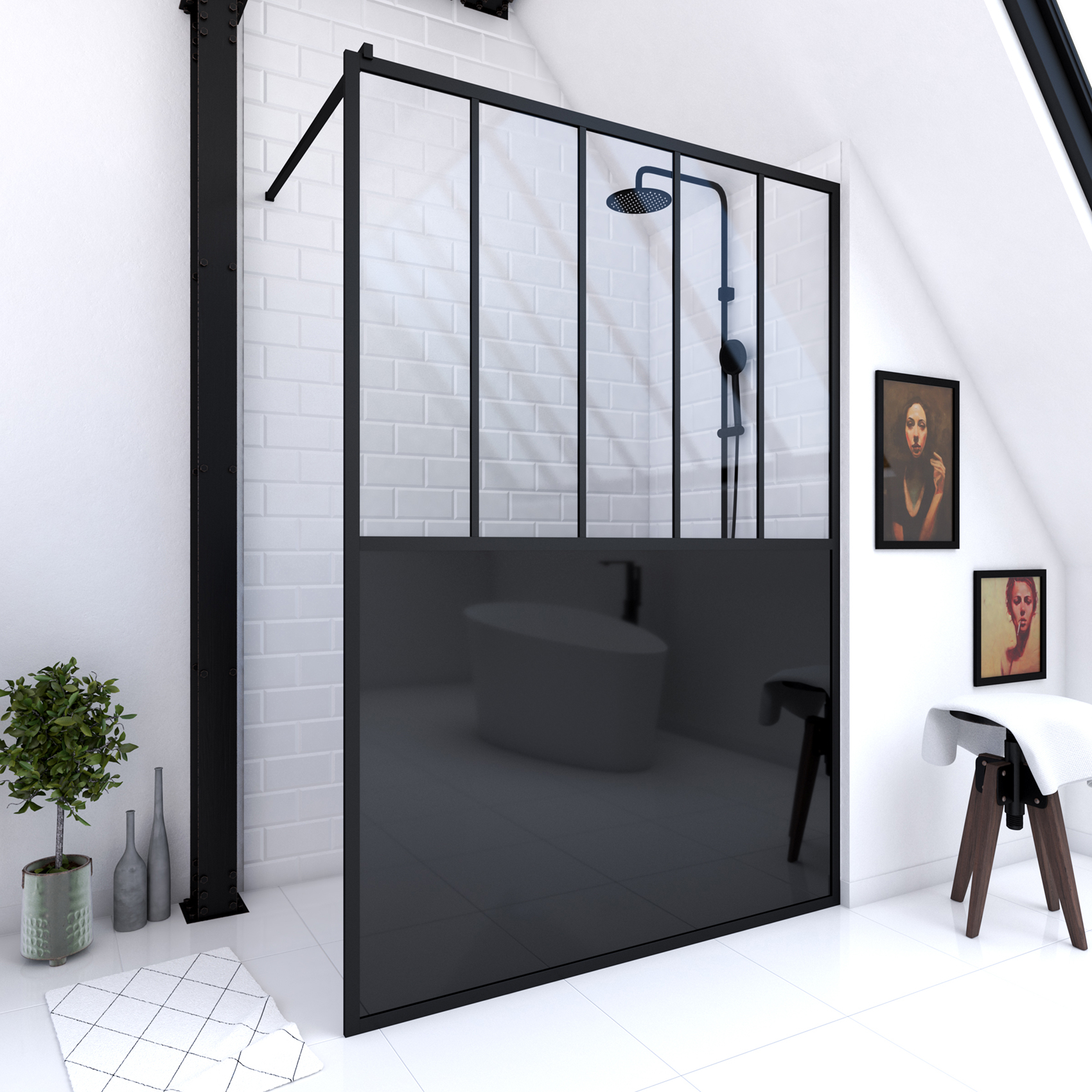 Paroi de douche verrière en verre trempé 5 mm avec structure aluminium — vue 6