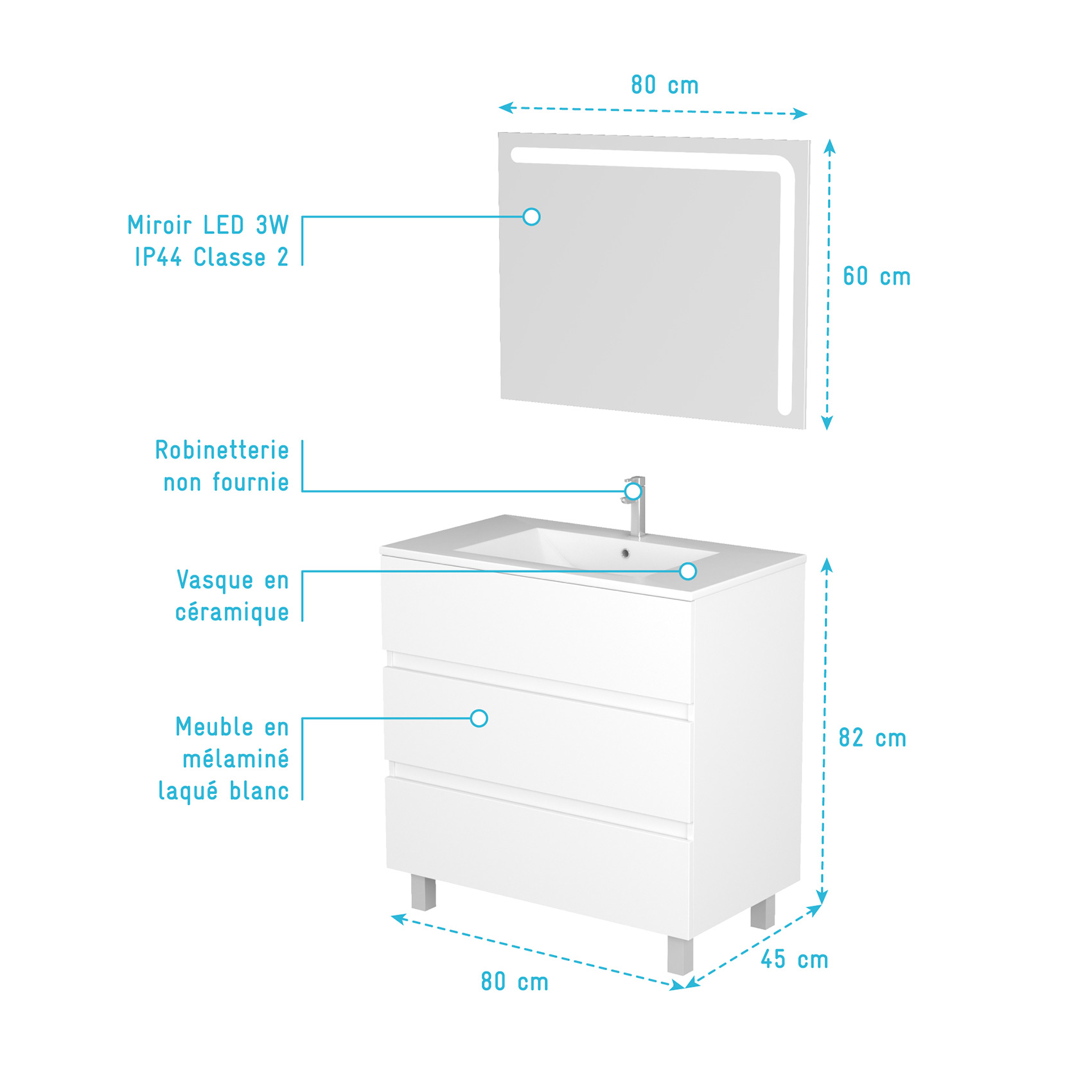 Ensemble meuble vasque et miroir à led — vue 5