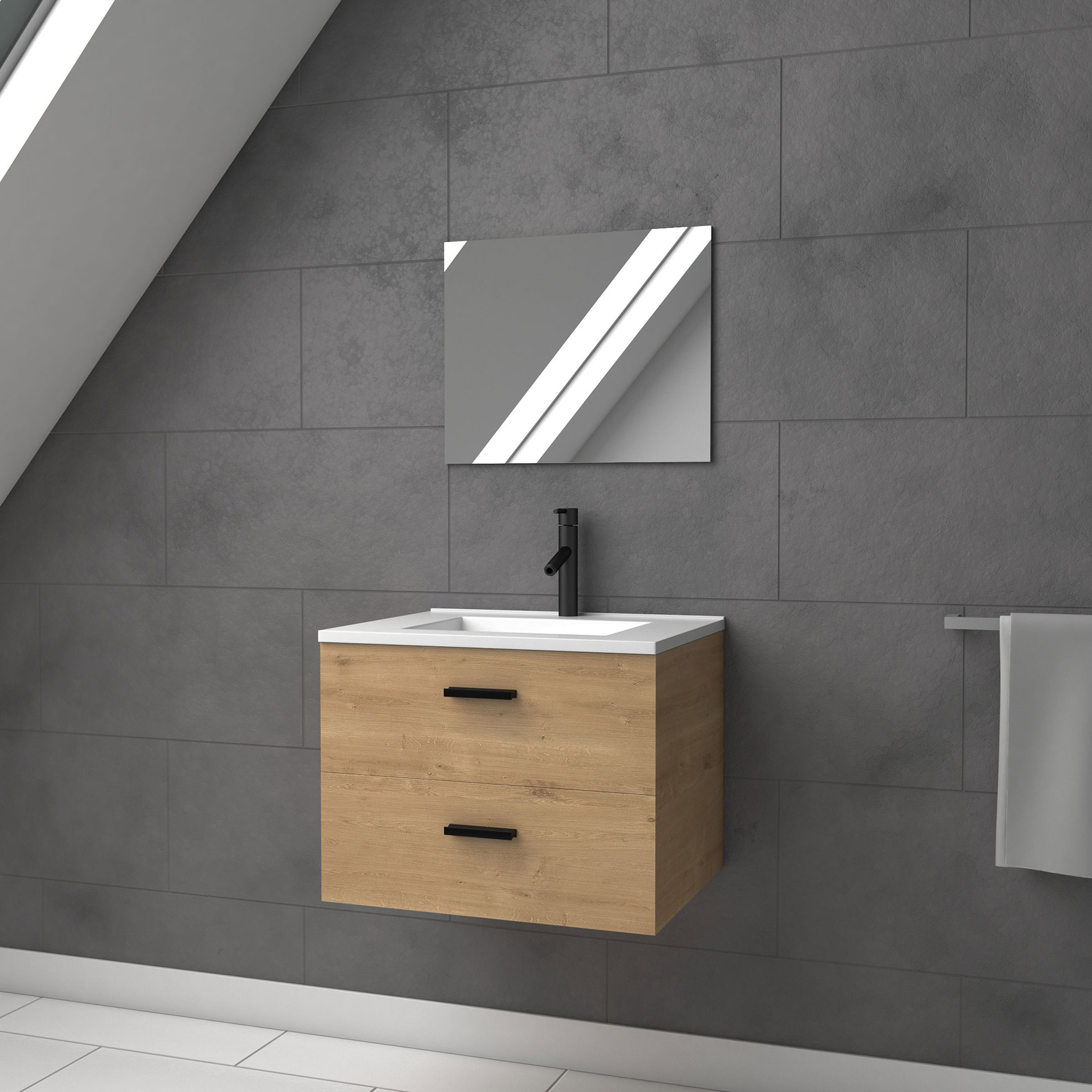 Ensemble meuble vasque + miroir finition bois