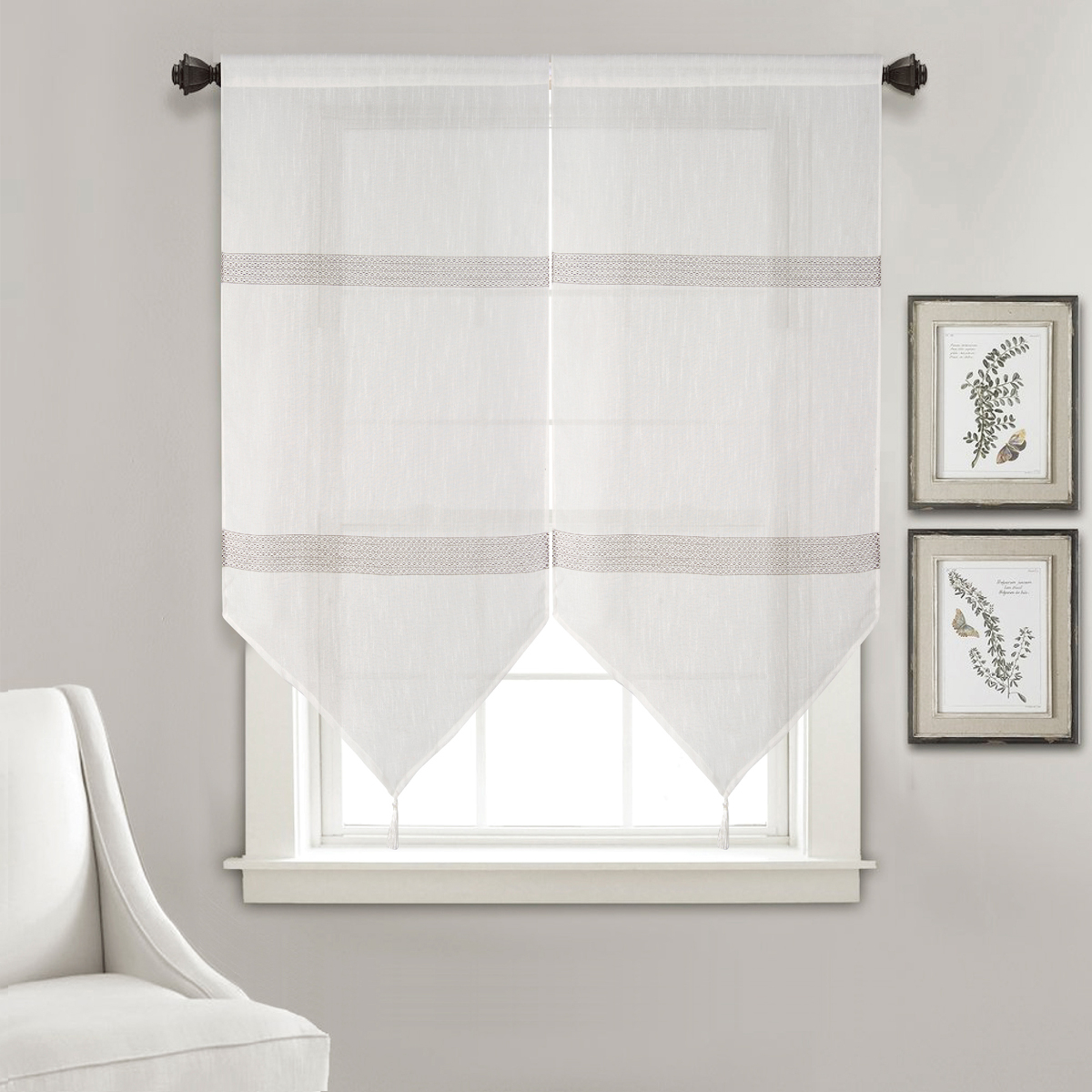 Paire de petits voilages en pointe à rayures ajourées — vue 4