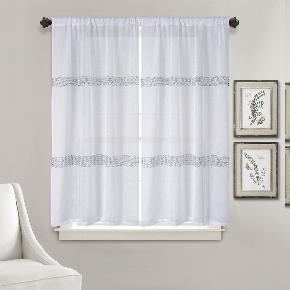 Paire de petits voilages droits à rayures