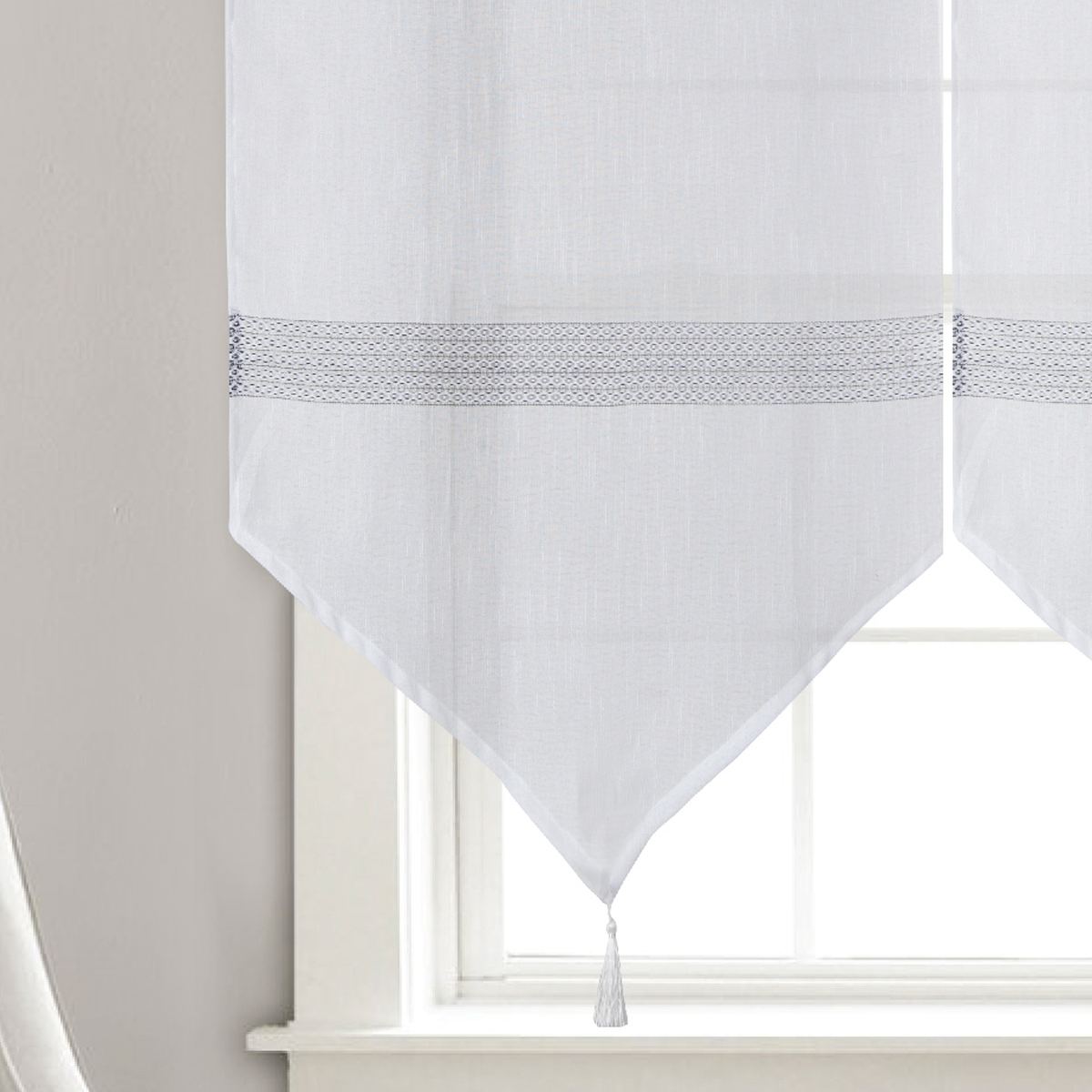 Paire de petits voilages en pointe à rayures ajourées — vue 3