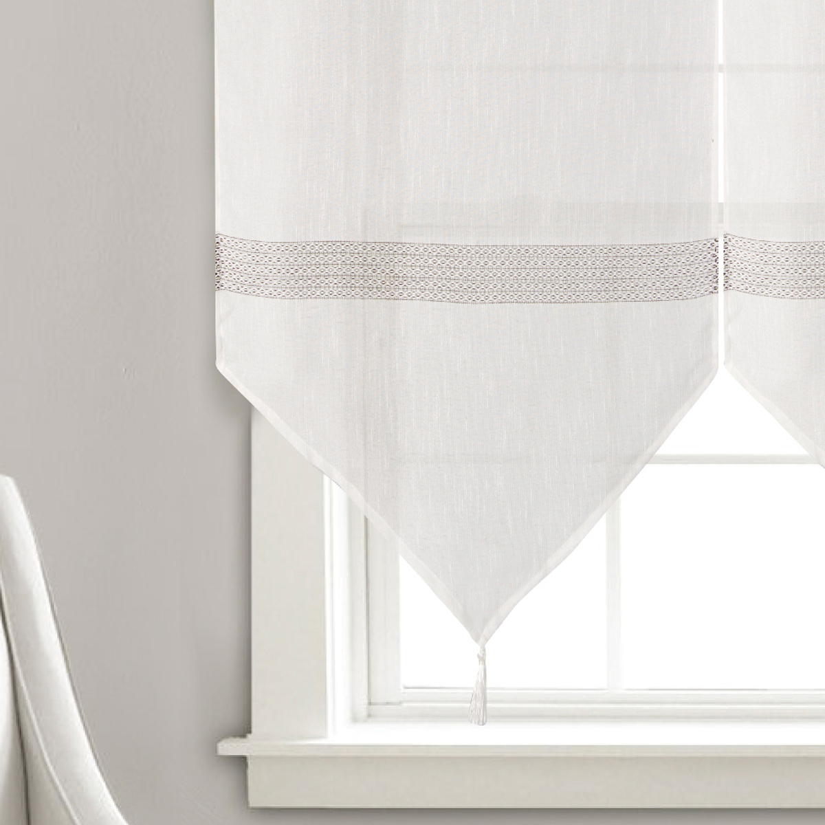 Paire de petits voilages en pointe à rayures ajourées — vue 5