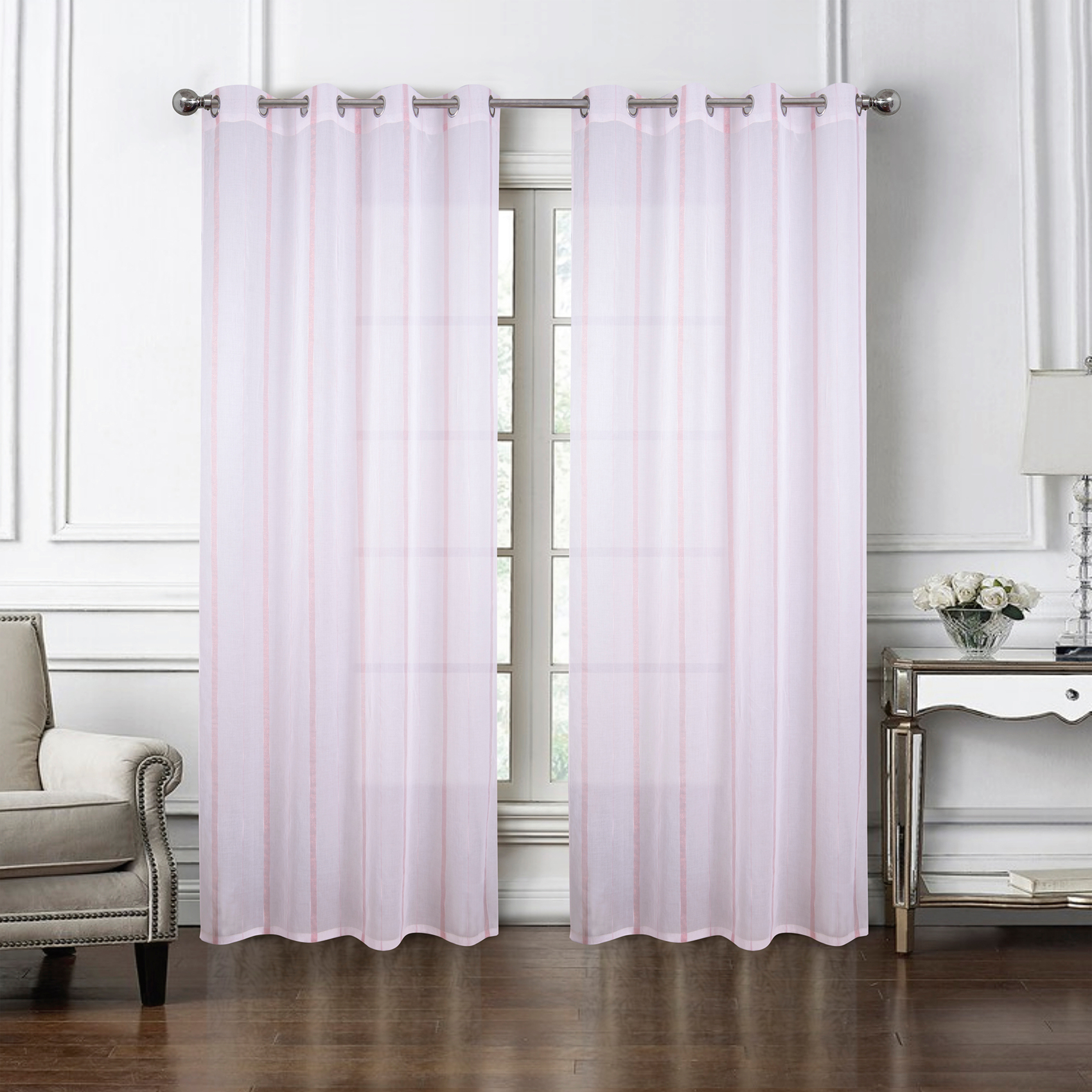 Paire de voilages à bandes verticales brillantes