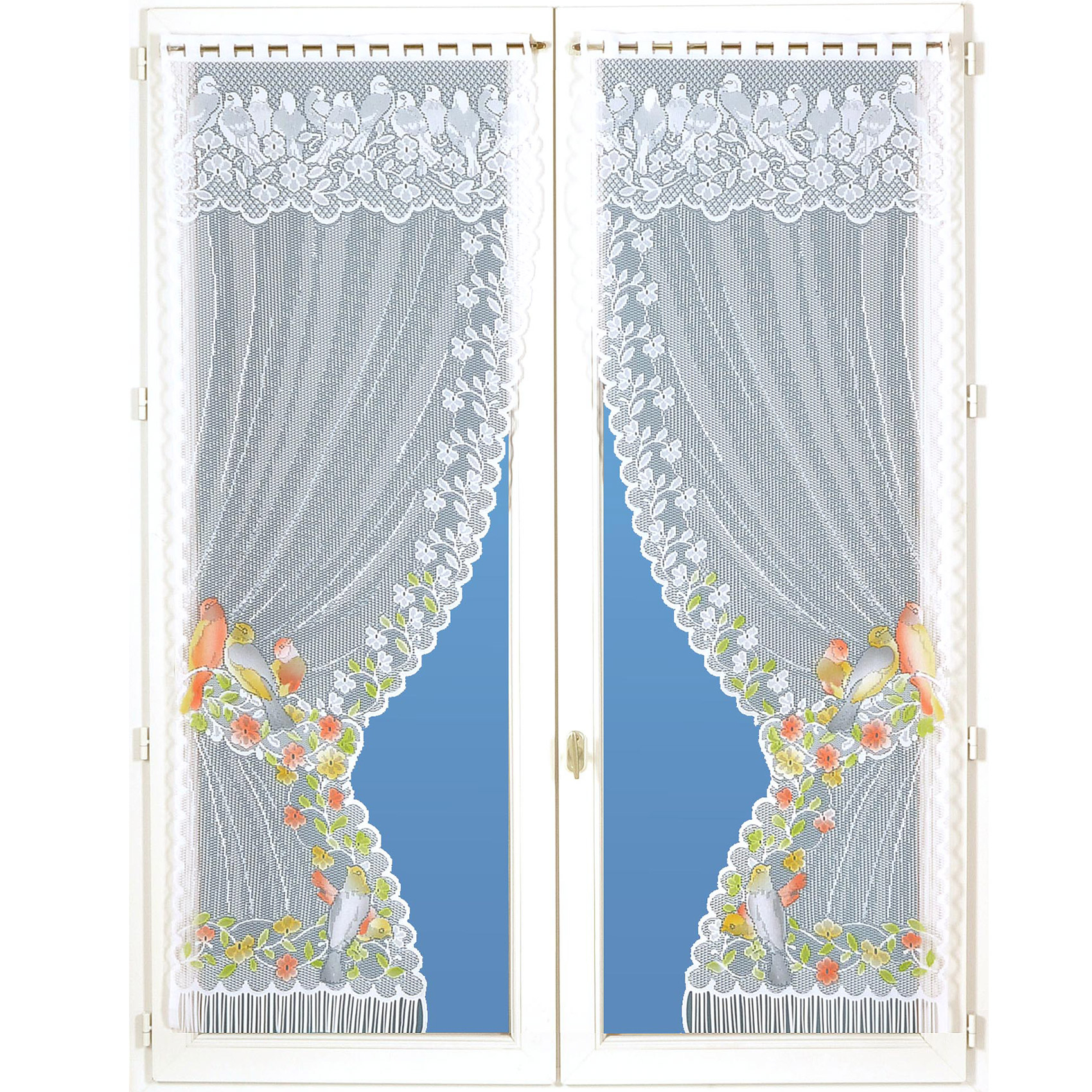 Paire de rideaux Bonne-Femme dentelle et franges